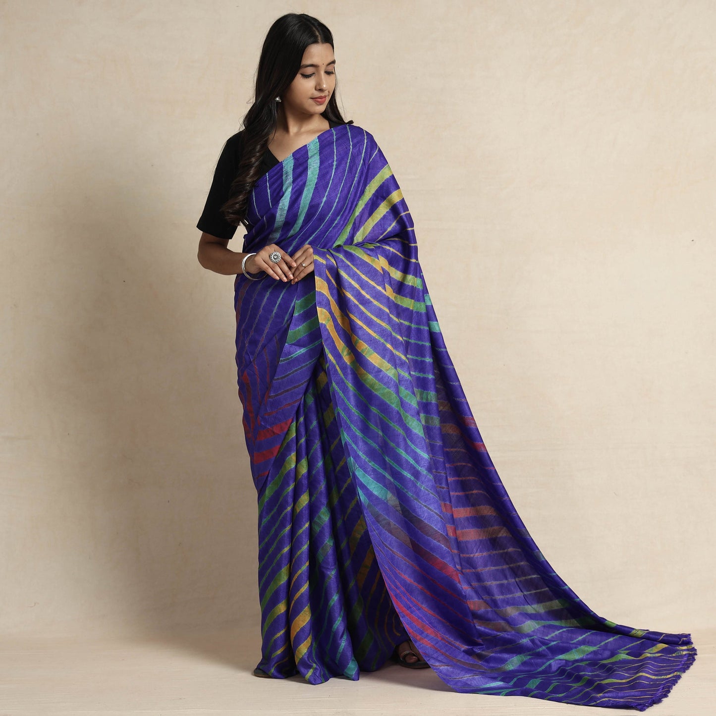 Purple Leheriya Tie-Dye Tussar Silk Handloom Saree Online
