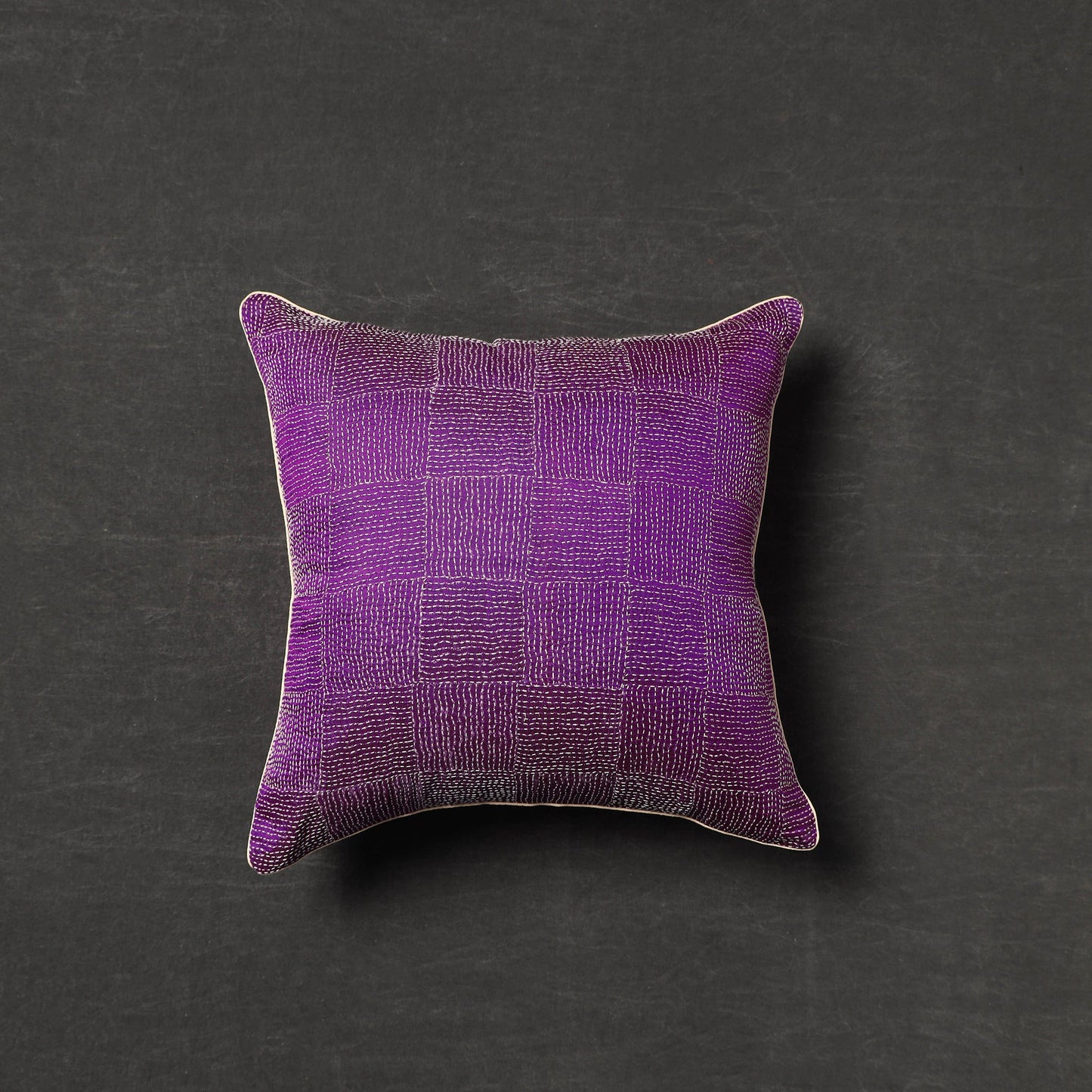 Purple - tussar silk bengal kantha work cushion cover 29