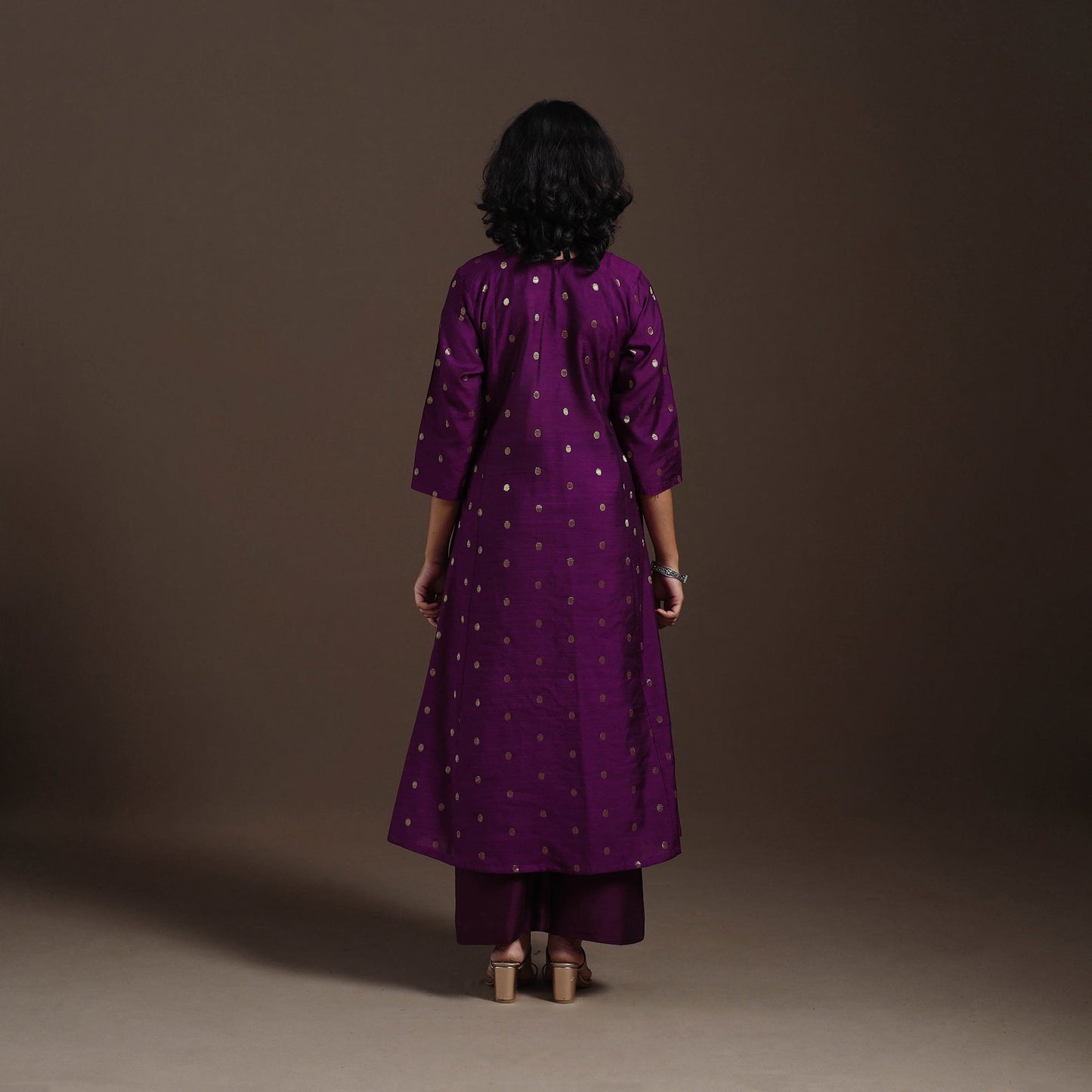 Purple Zari Buti A-Line Spun Dupion Silk Kurta Set (Set of 2)