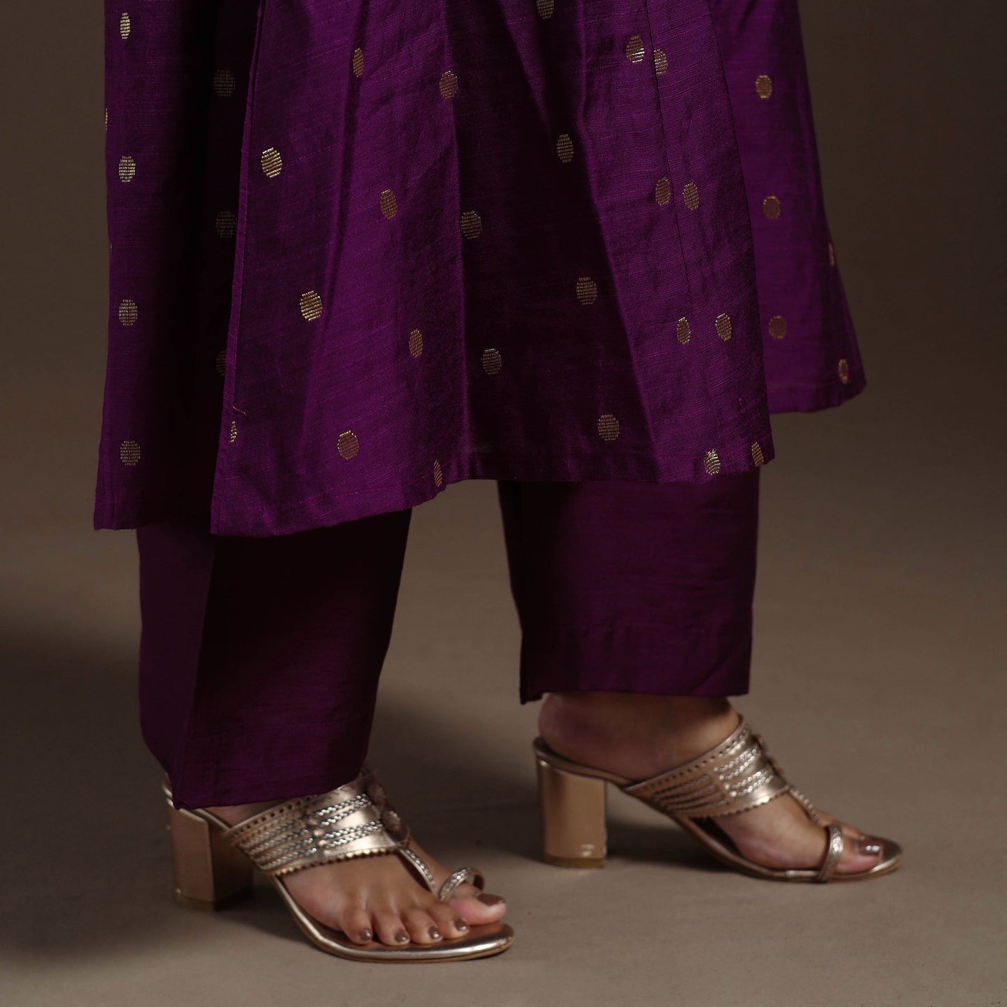 Purple Zari Buti A-Line Spun Dupion Silk Kurta Set (Set of 2)