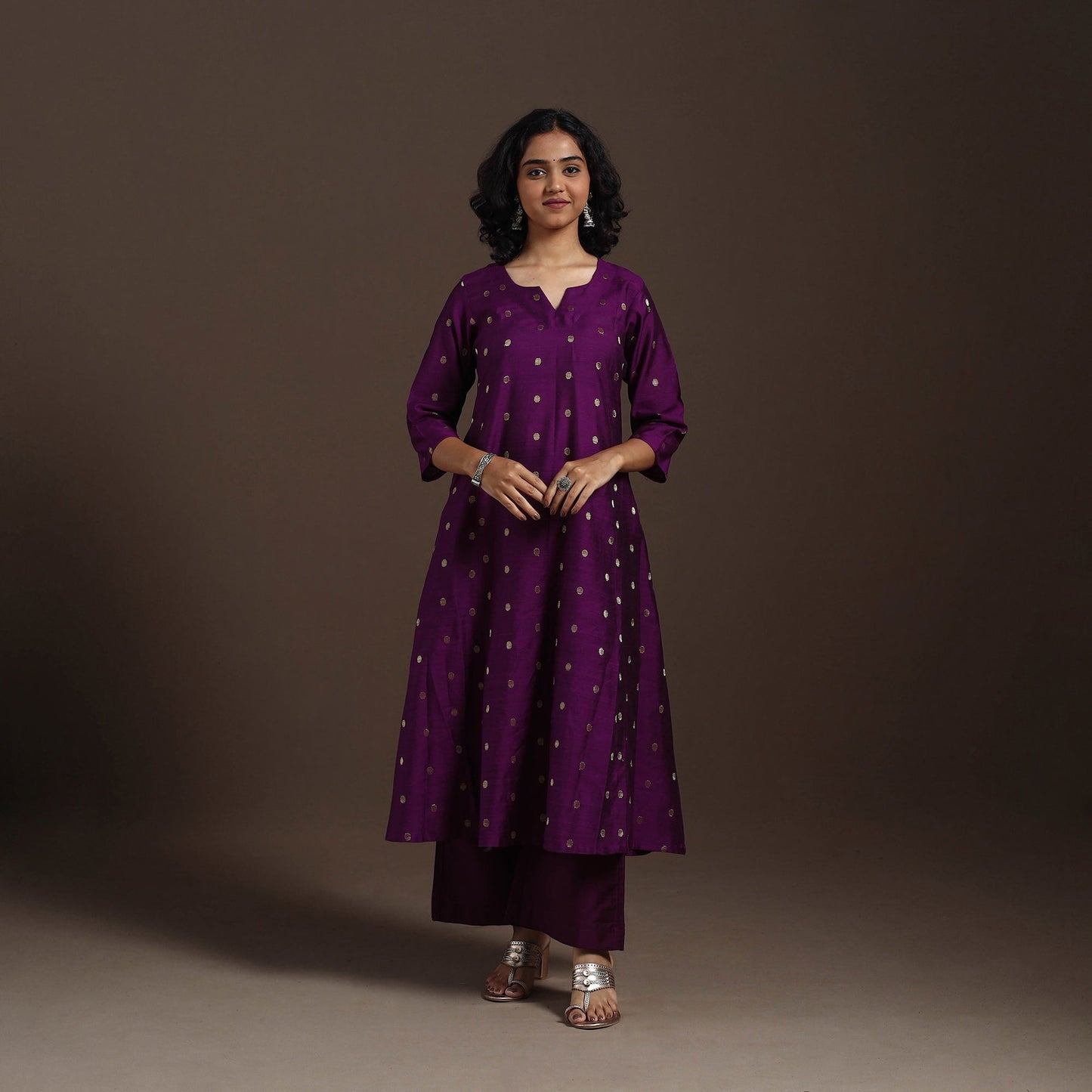 Purple Zari Buti A-Line Spun Dupion Silk Kurta Set (Set of 2)