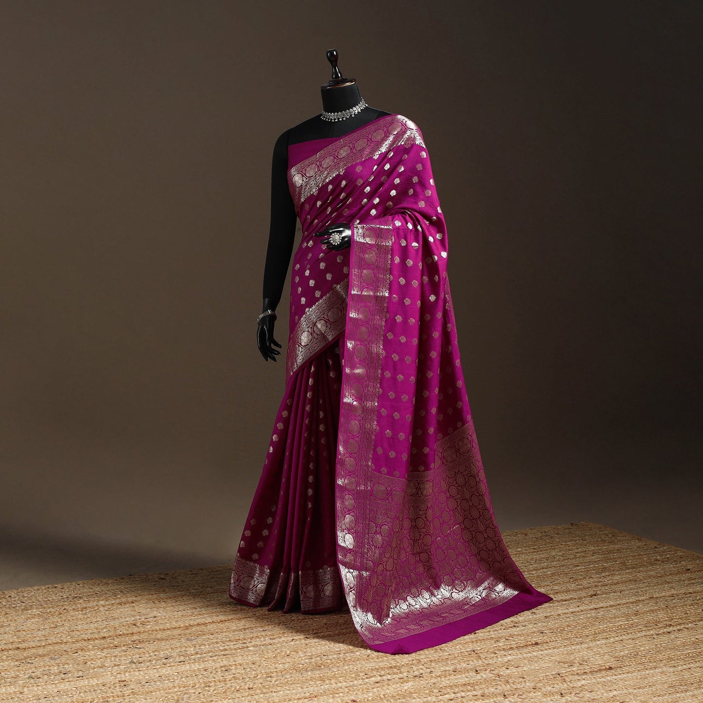 Zari work chiniya silk banarasi saree 11 - handcrafted