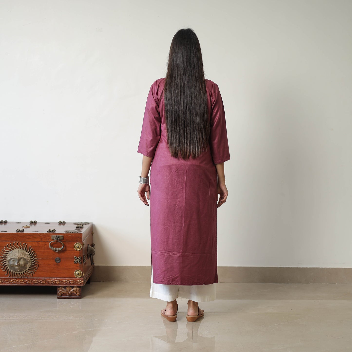 Buy Purple Raha Purple Linen Cotton Plain Kurta