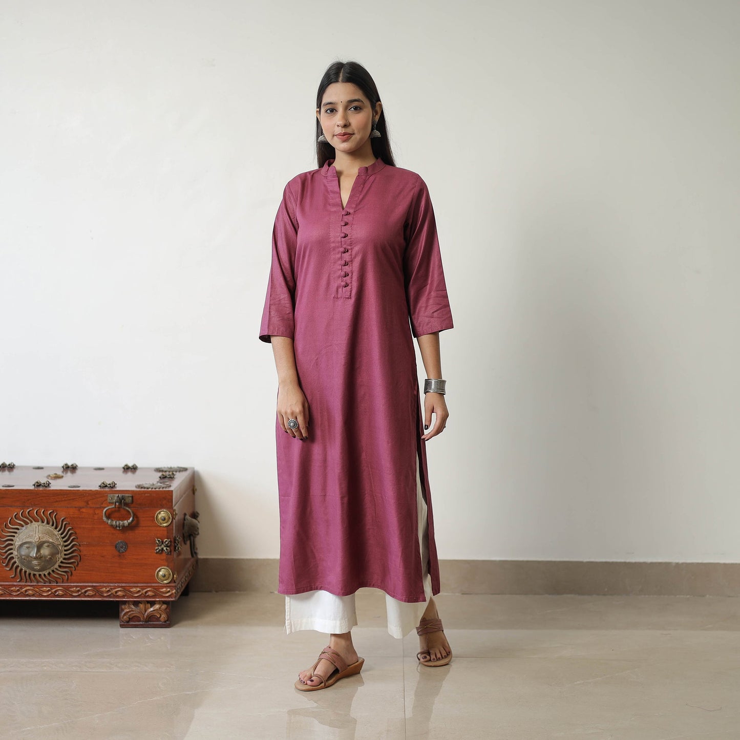 Buy Purple Raha Purple Linen Cotton Plain Kurta
