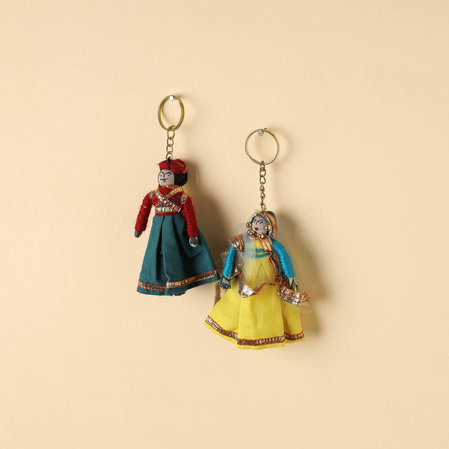 Rajasthani Puppet Couple Handmade Keychains (Set of 2)