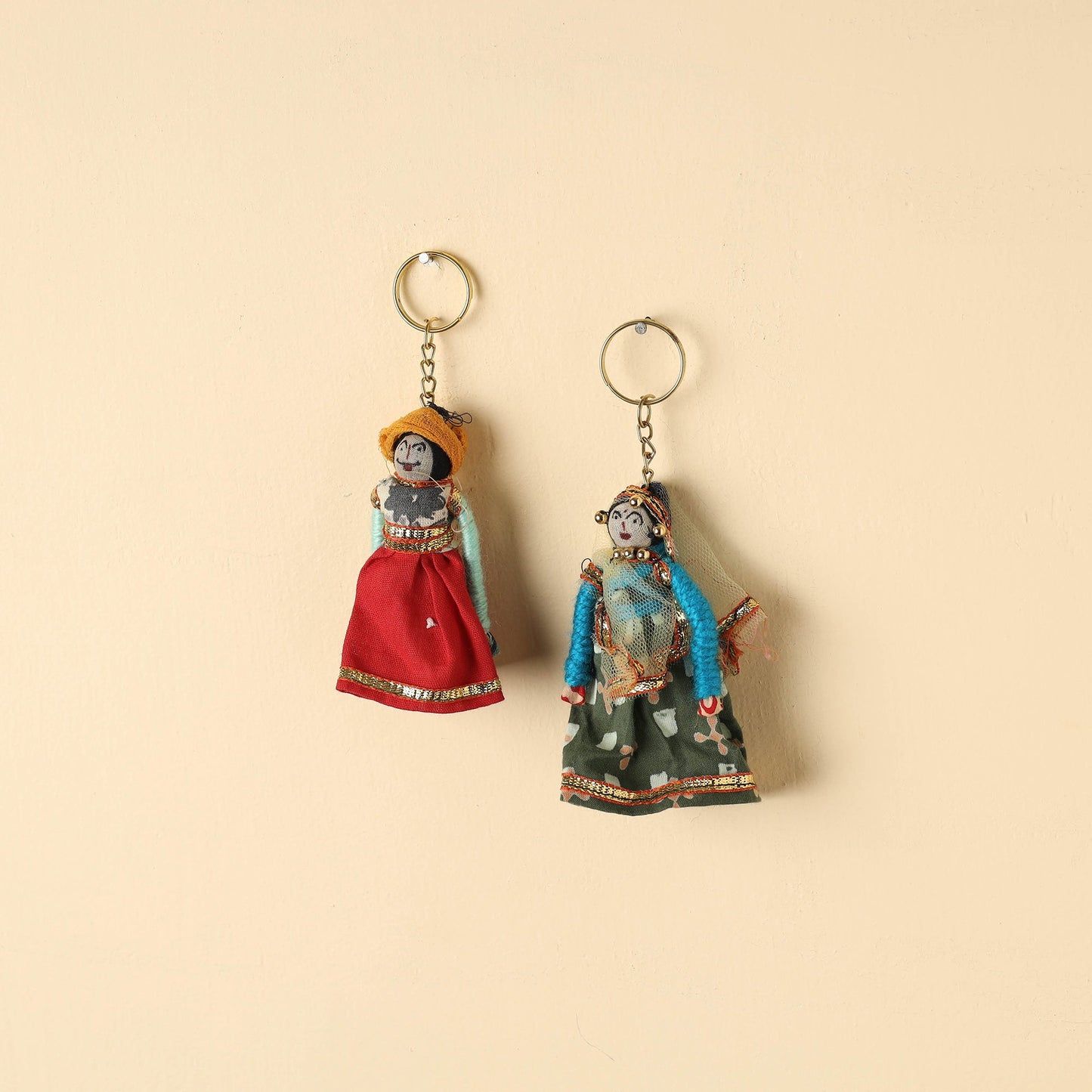Rajasthani Puppet Couple Handmade Keychains (Set of 2)