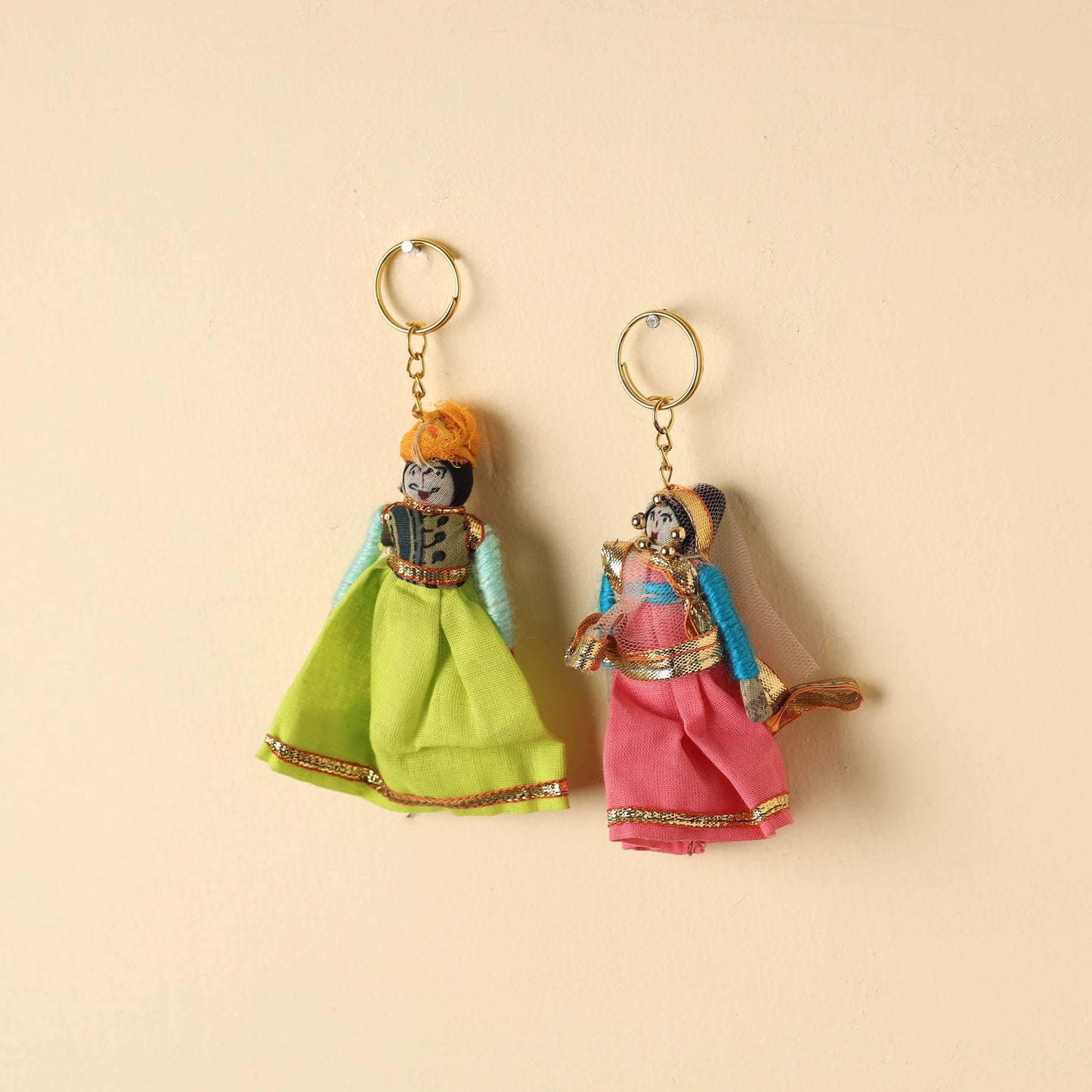 Rajasthani Puppet Couple Handmade Keychains (Set of 2)