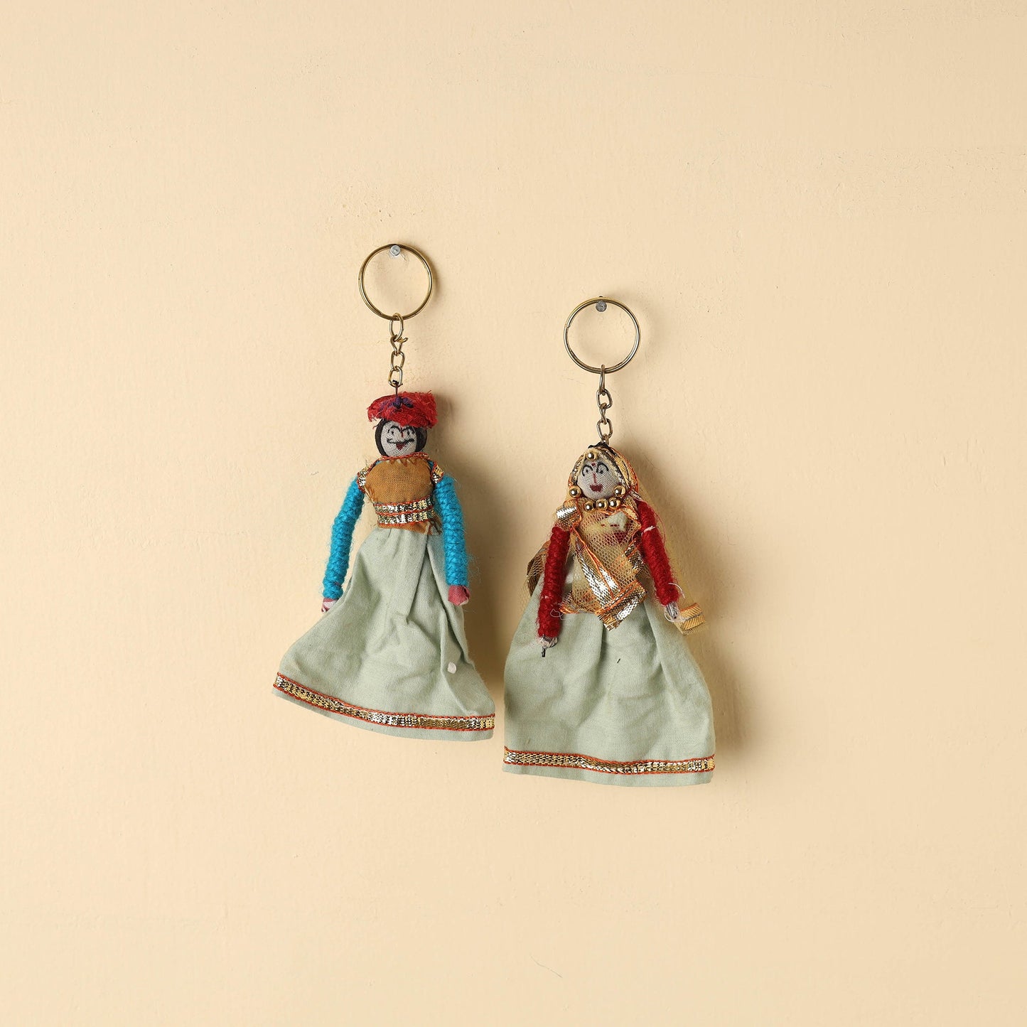Rajasthani Puppet Couple Handmade Keychains (Set of 2)