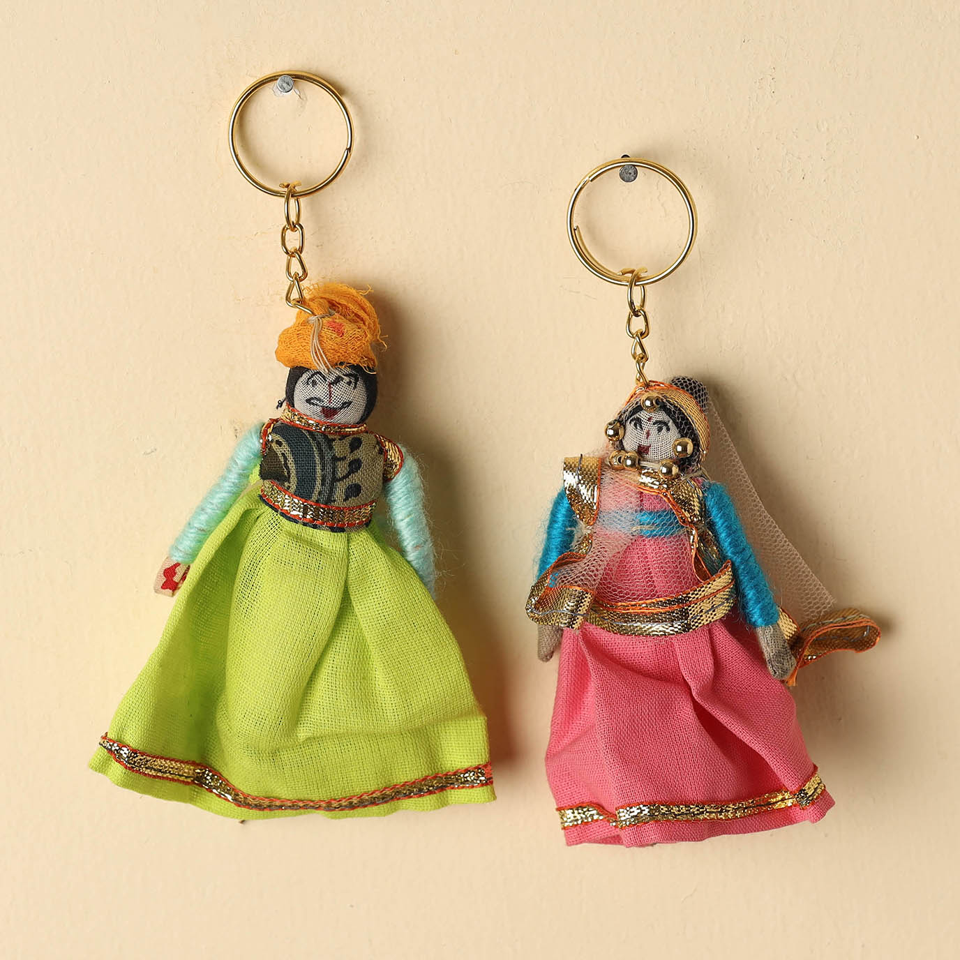 Rajasthani Puppet Couple Handmade Keychains (Set of 2)