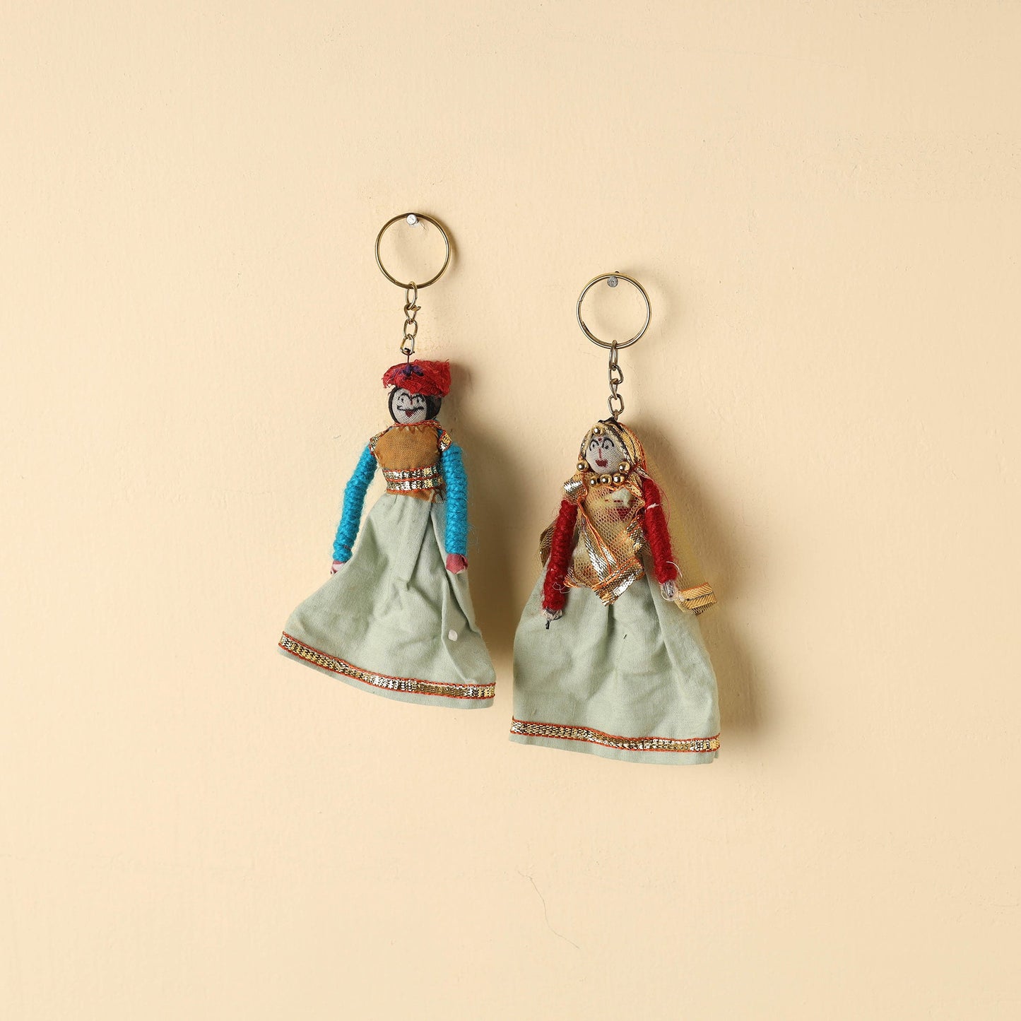 Rajasthani Puppet Couple Handmade Keychains (Set of 2)