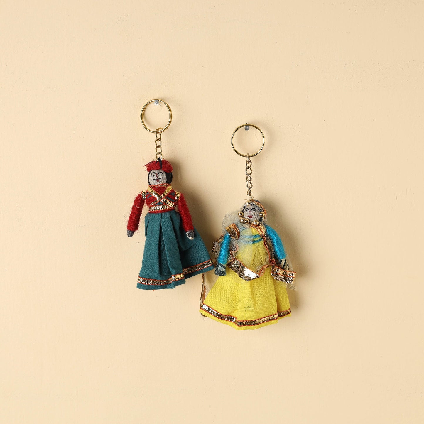 Rajasthani Puppet Couple Handmade Keychains (Set of 2)