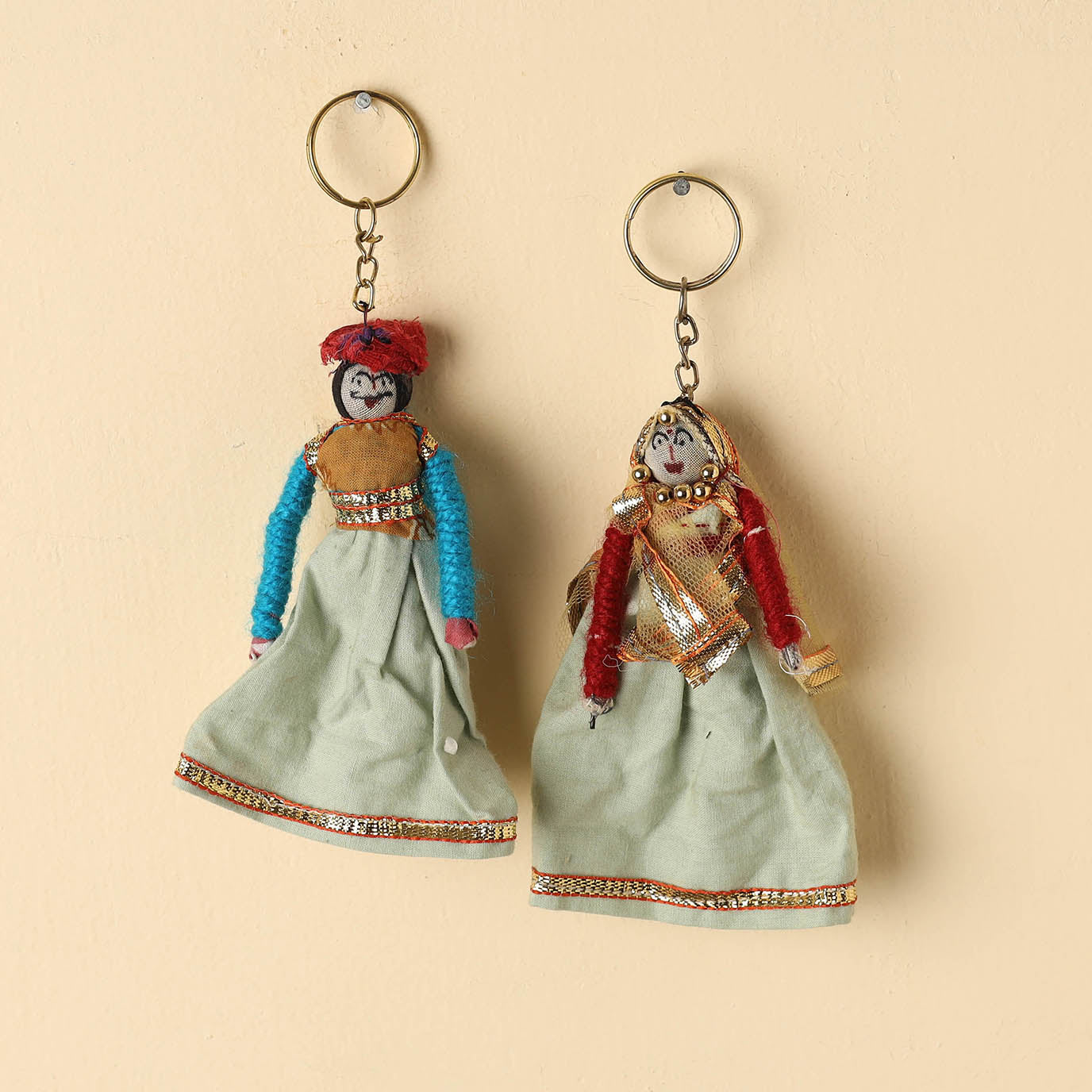 Rajasthani Puppet Couple Handmade Keychains (Set of 2)