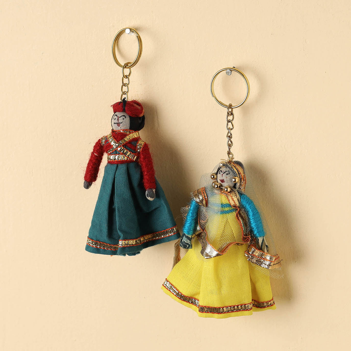 Rajasthani Puppet Couple Handmade Keychains (Set of 2)