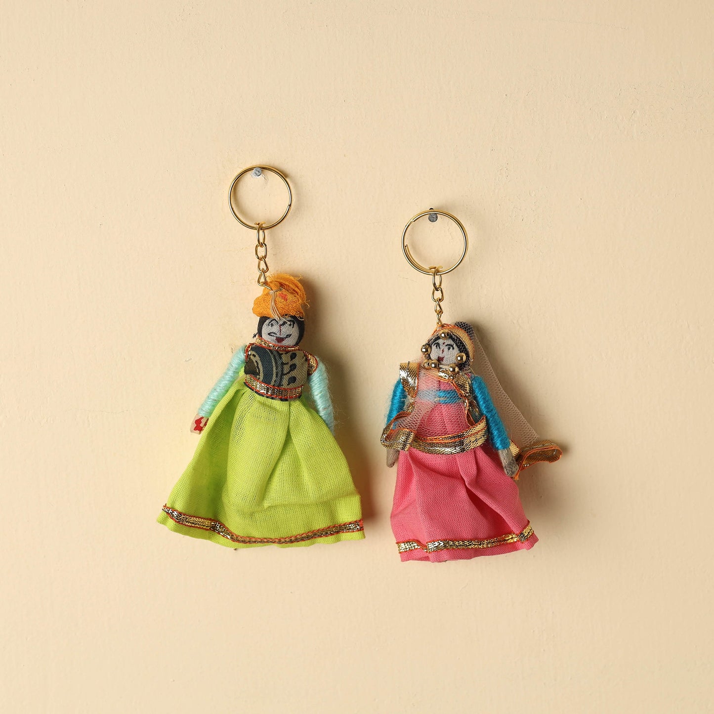 Rajasthani Puppet Couple Handmade Keychains (Set of 2)