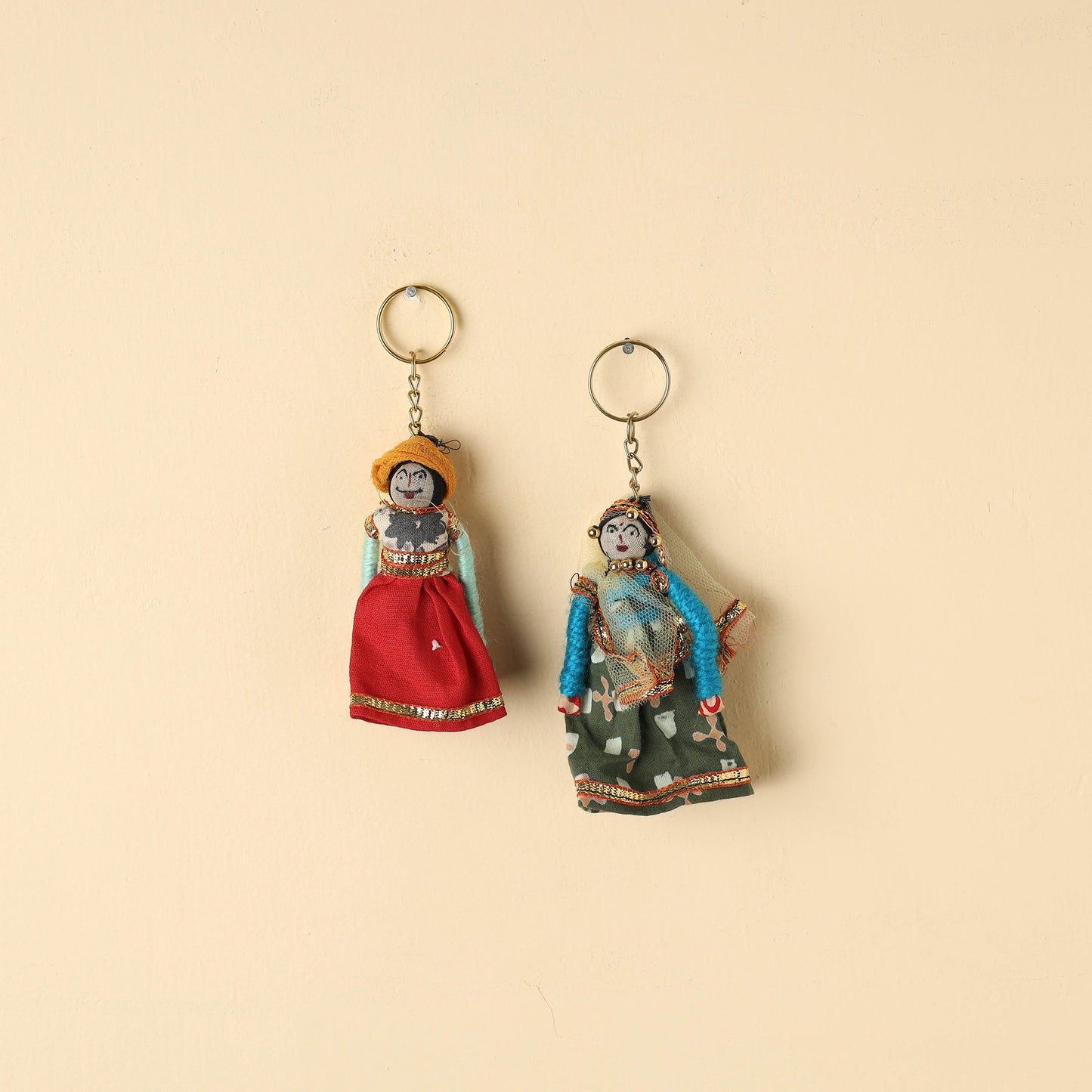 Rajasthani Puppet Couple Handmade Keychains (Set of 2)