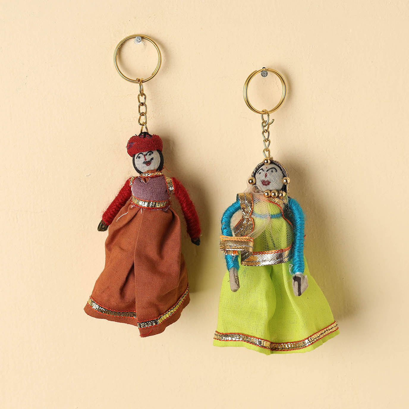 Rajasthani Puppet Couple Handmade Keychains (Set of 2)