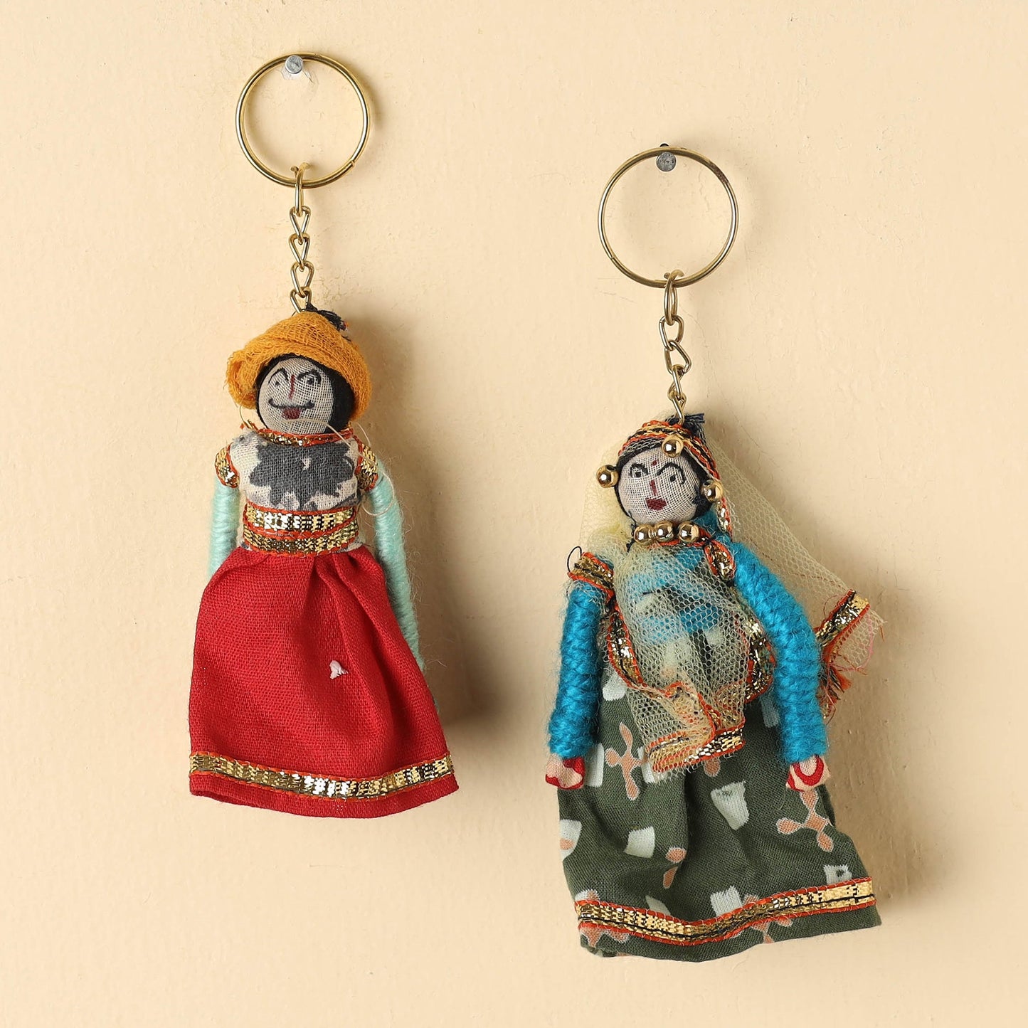 Rajasthani Puppet Couple Handmade Keychains (Set of 2)