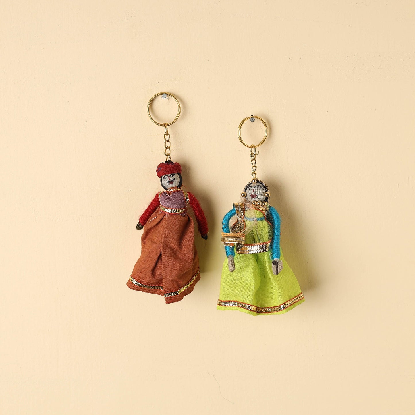 Rajasthani Puppet Couple Handmade Keychains (Set of 2)