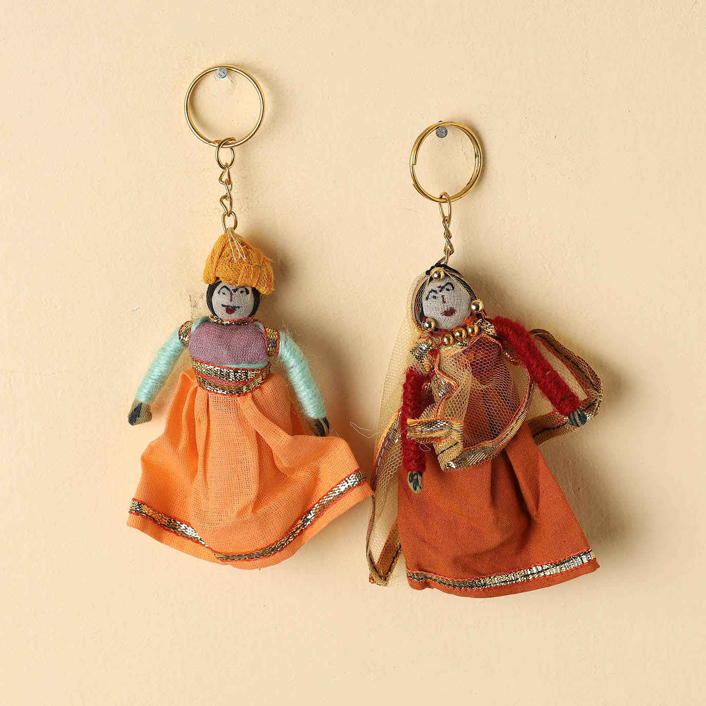 Rajasthani Puppet Couple Handmade Keychains (Set of 2)