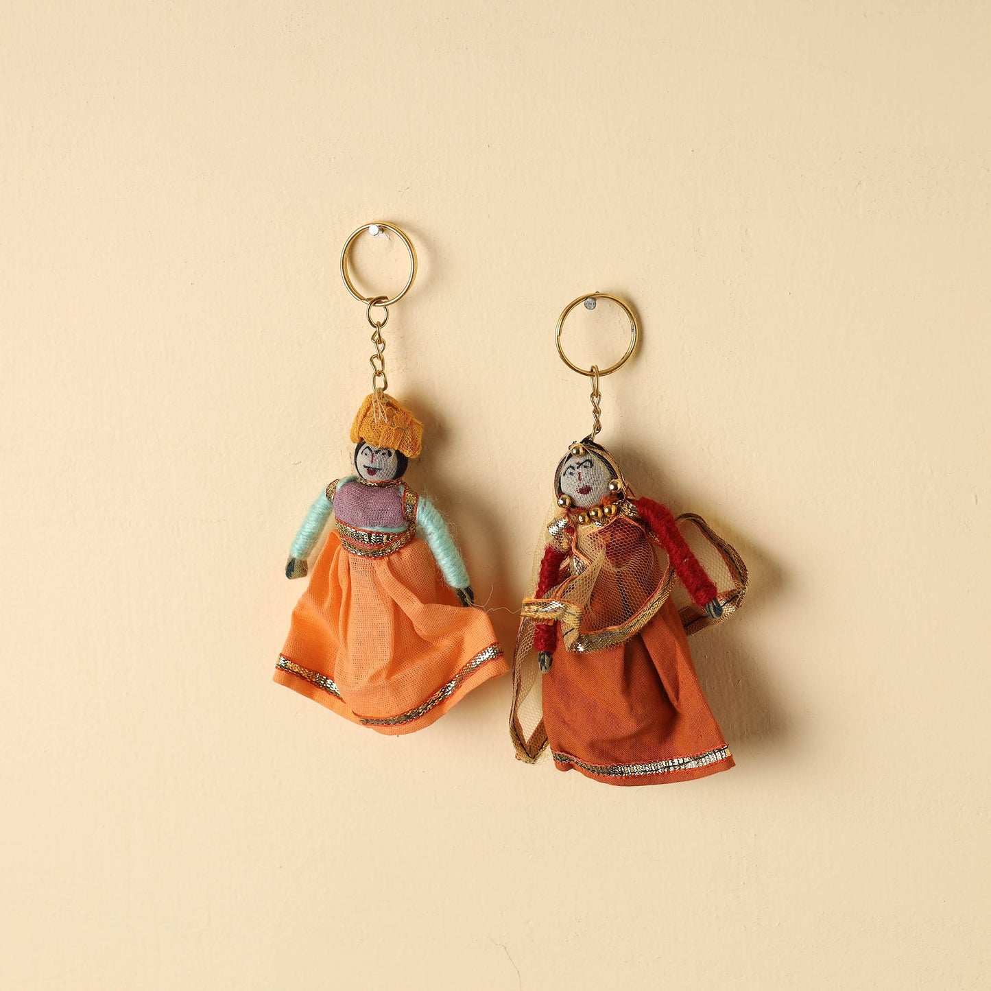 Rajasthani Puppet Couple Handmade Keychains (Set of 2)