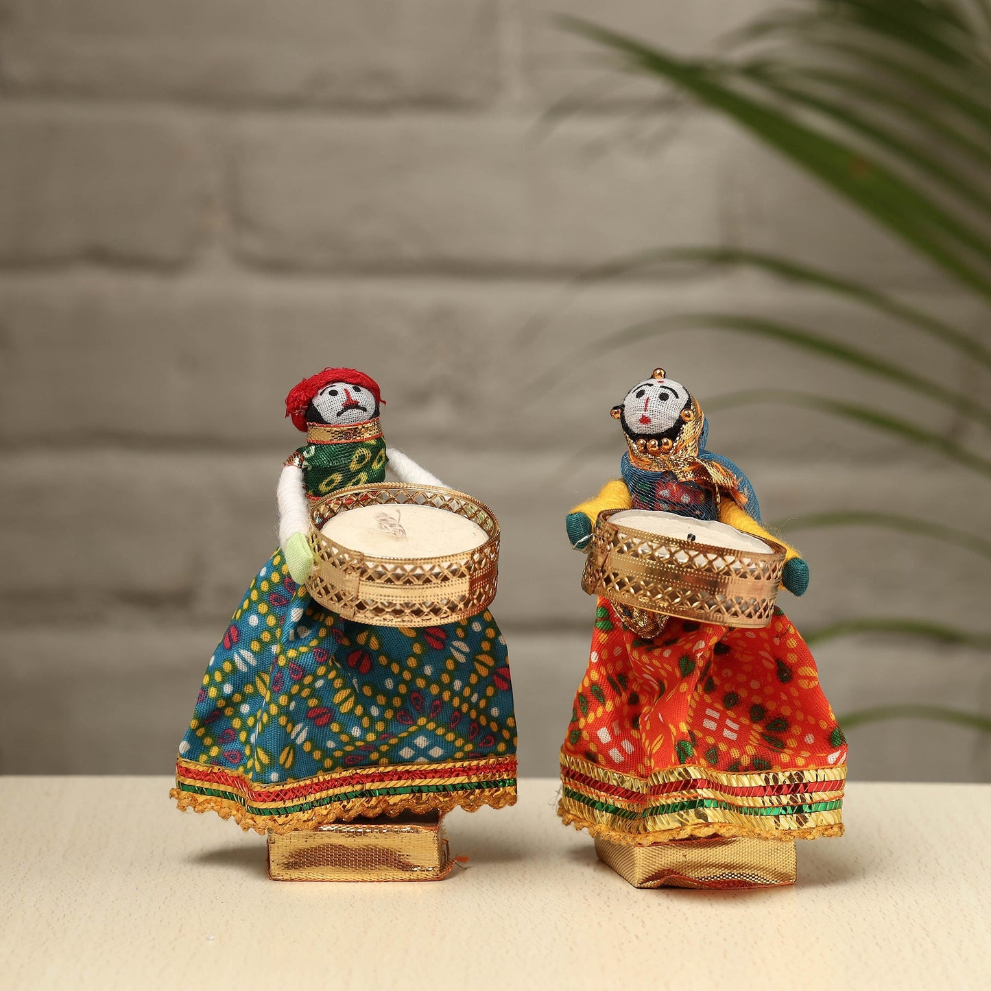 Rajasthani Puppet Couple Handmade Tealight Candle Holders (Set of 2)