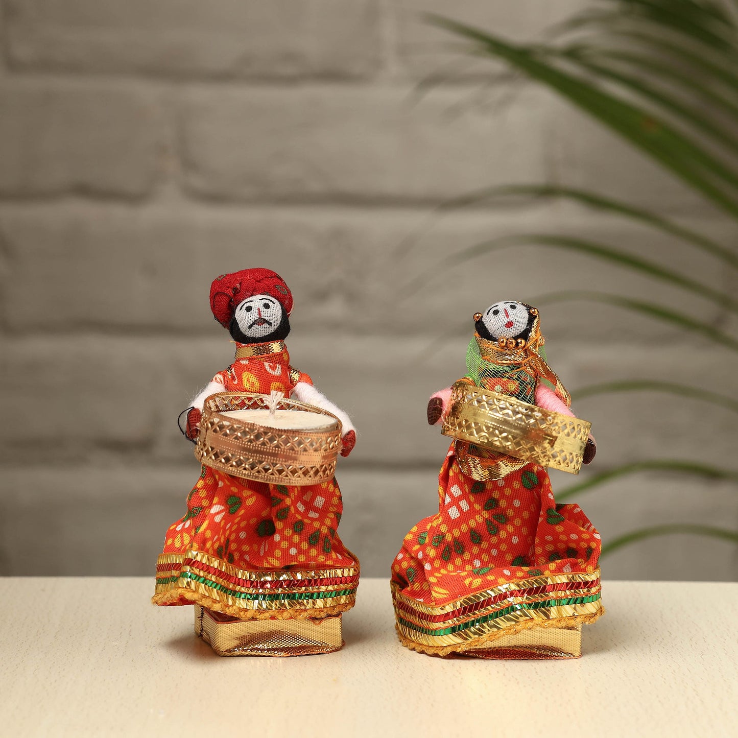 Rajasthani Puppet Couple Handmade Tealight Candle Holders (Set of 2)