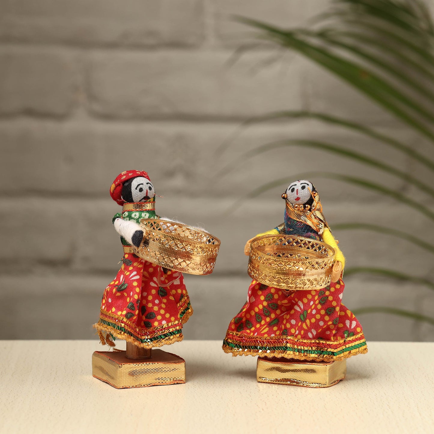 Rajasthani Puppet Couple Handmade Tealight Candle Holders (Set of 2)