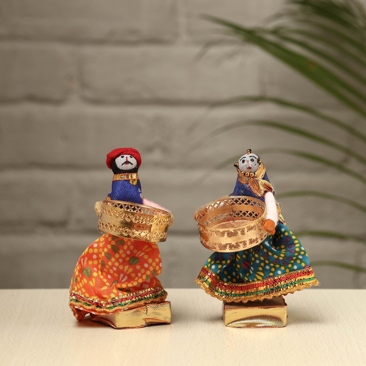 Rajasthani Puppet Couple Handmade Tealight Candle Holders (Set of 2)