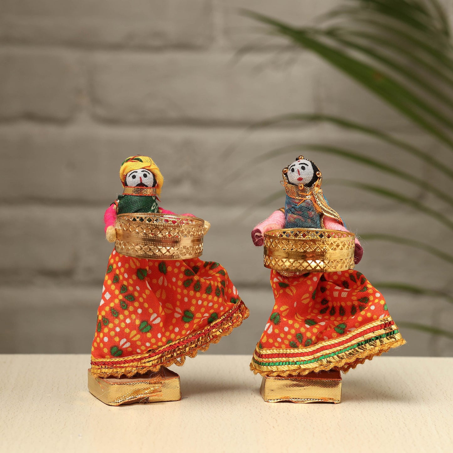 Rajasthani Puppet Couple Handmade Tealight Candle Holders (Set of 2)