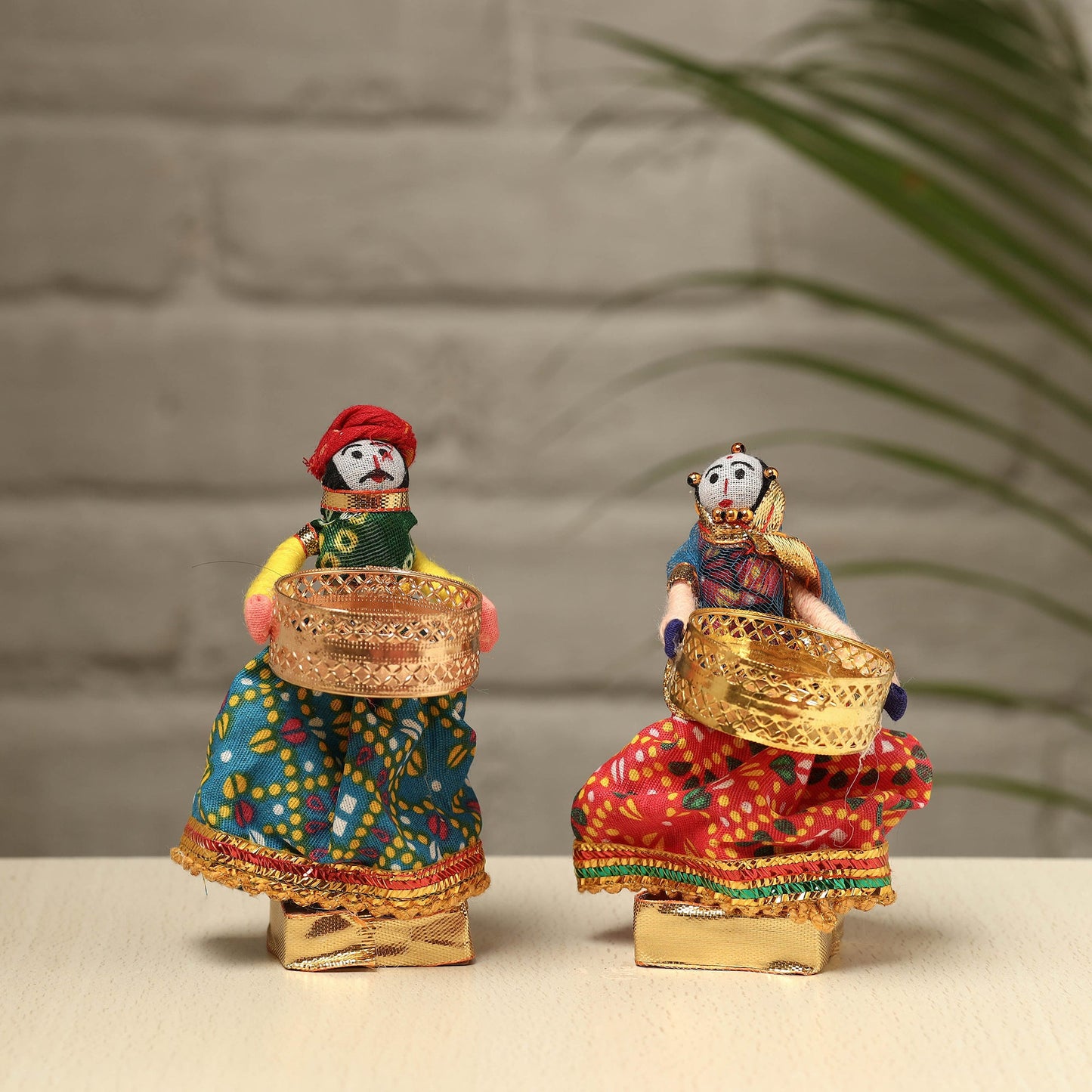 Rajasthani Puppet Couple Handmade Tealight Candle Holders (Set of 2)
