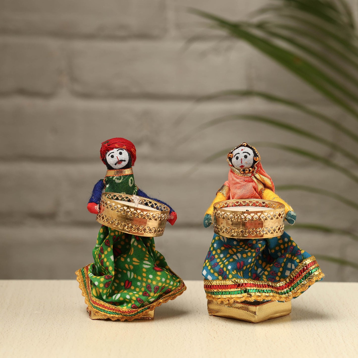 Rajasthani Puppet Couple Handmade Tealight Candle Holders (Set of 2)