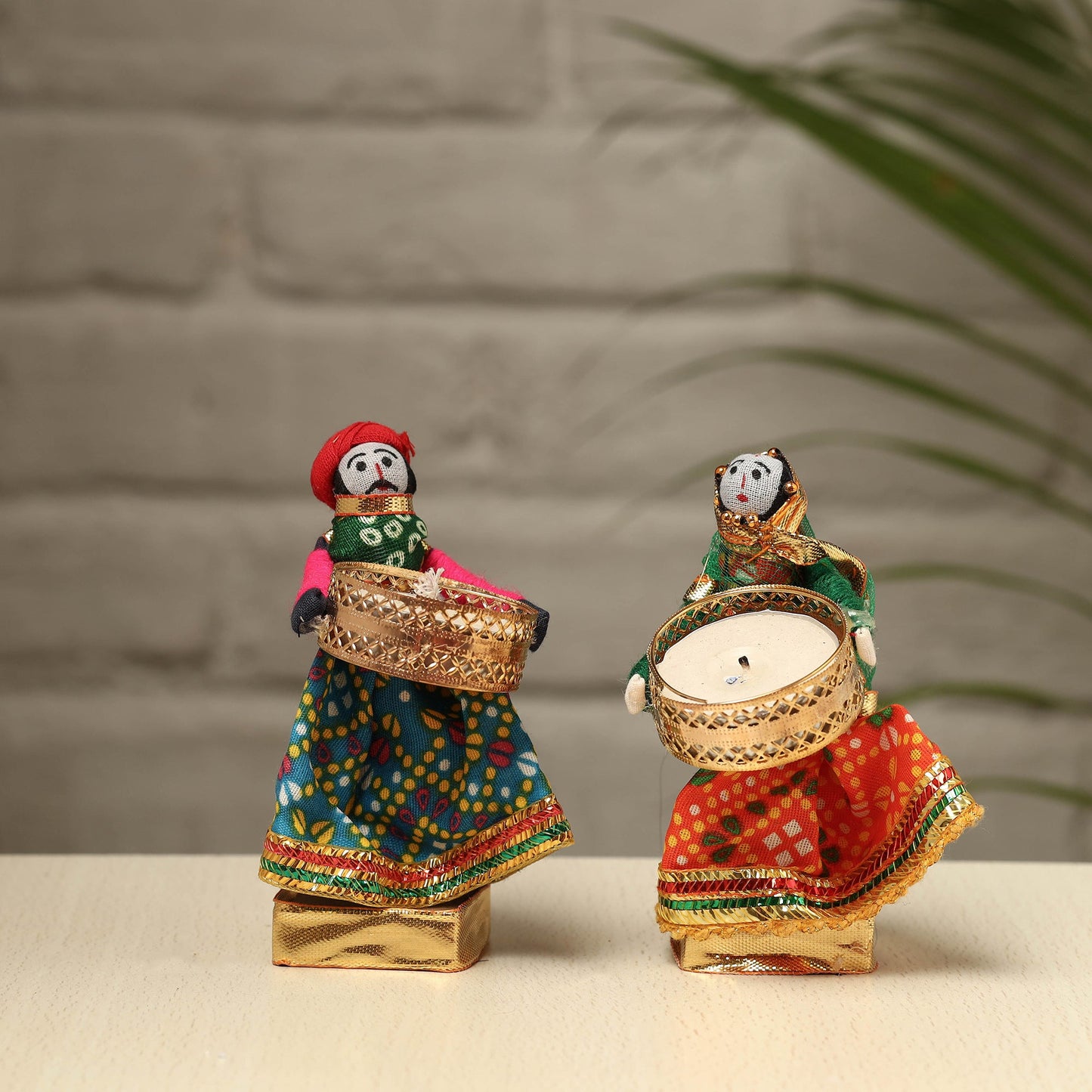 Rajasthani Puppet Couple Handmade Tealight Candle Holders (Set of 2)