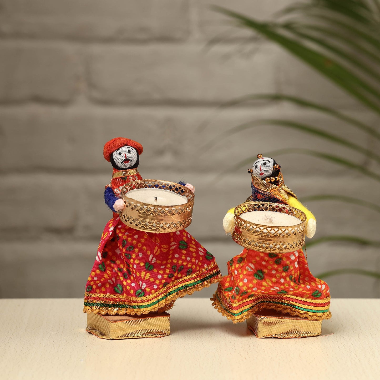 Rajasthani Puppet Couple Handmade Tealight Candle Holders (Set of 2)