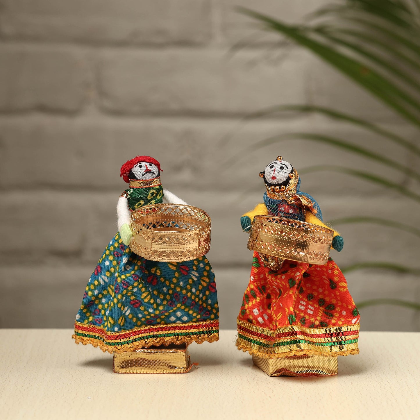 Rajasthani Puppet Couple Handmade Tealight Candle Holders (Set of 2)