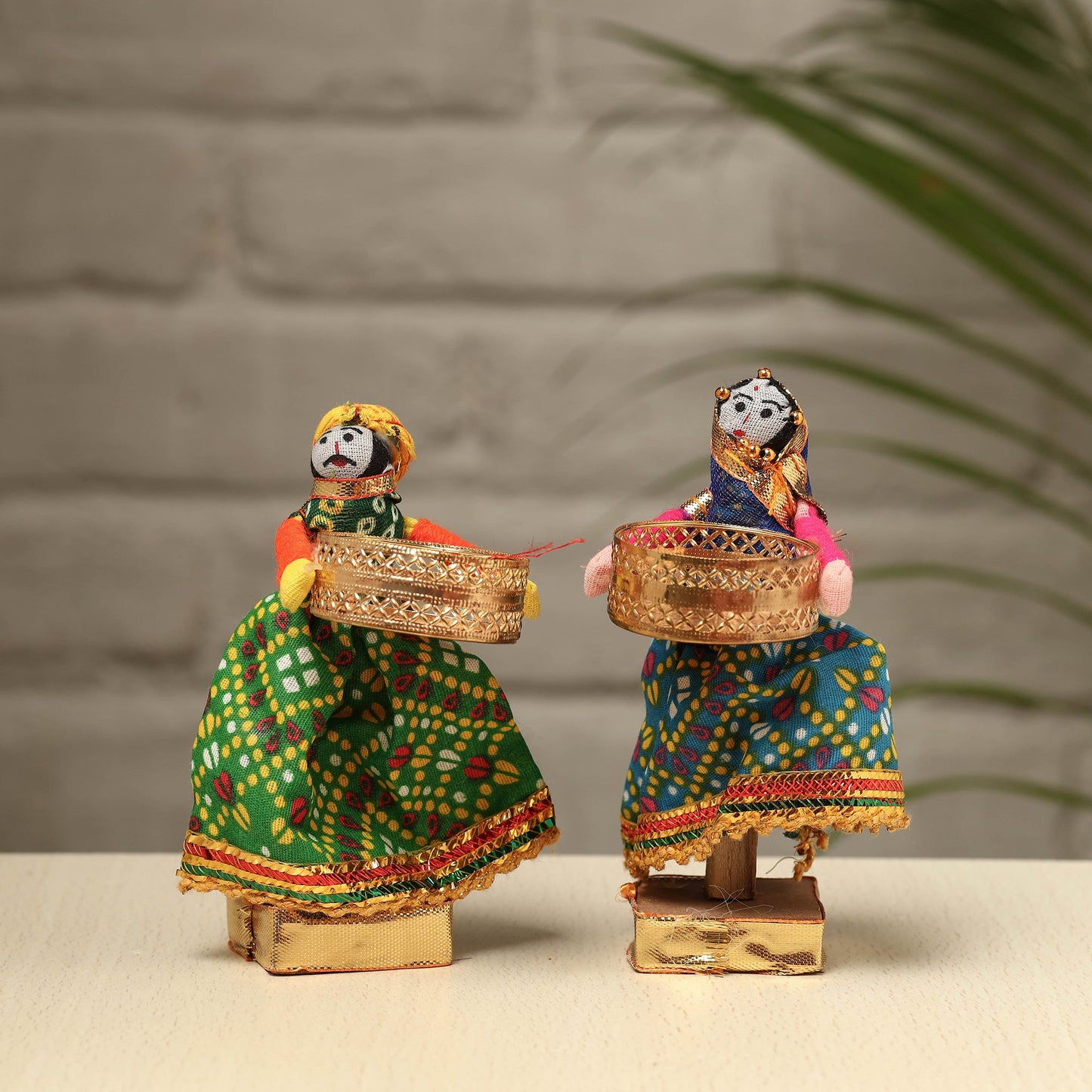 Rajasthani Puppet Couple Handmade Tealight Candle Holders (Set of 2)