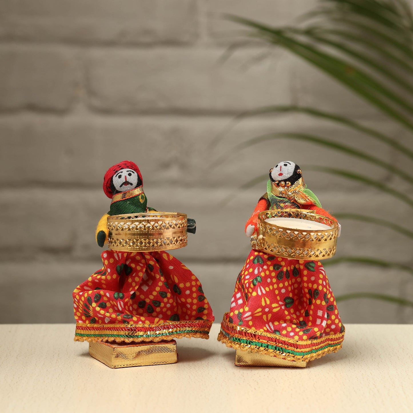 Rajasthani Puppet Couple Handmade Tealight Candle Holders (Set of 2)