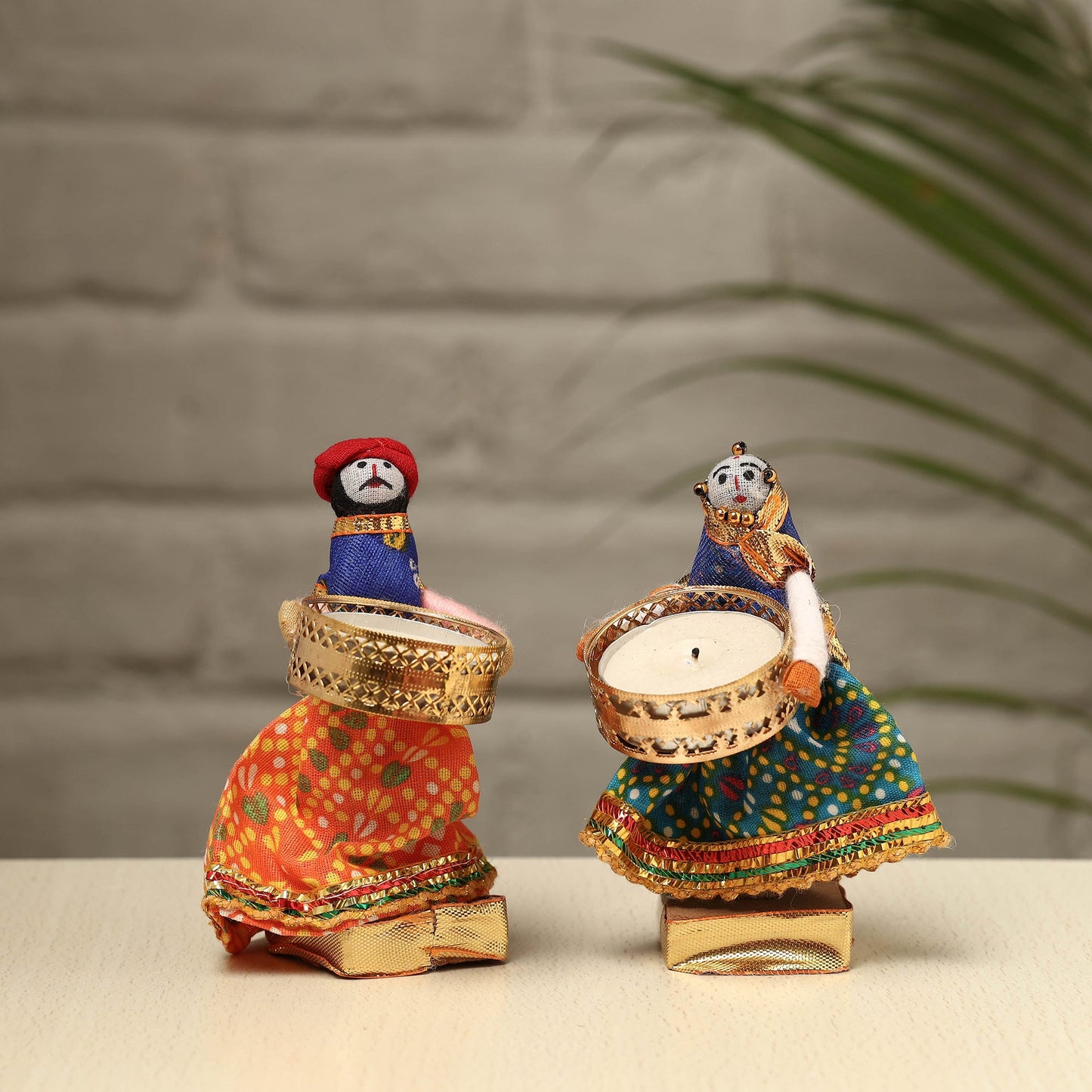 Rajasthani Puppet Couple Handmade Tealight Candle Holders (Set of 2)