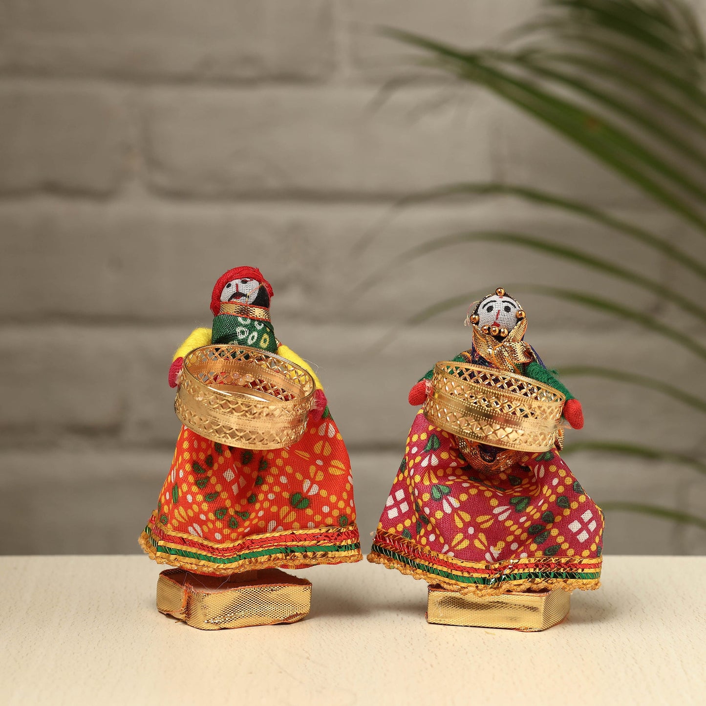 Rajasthani Puppet Couple Handmade Tealight Candle Holders (Set of 2)