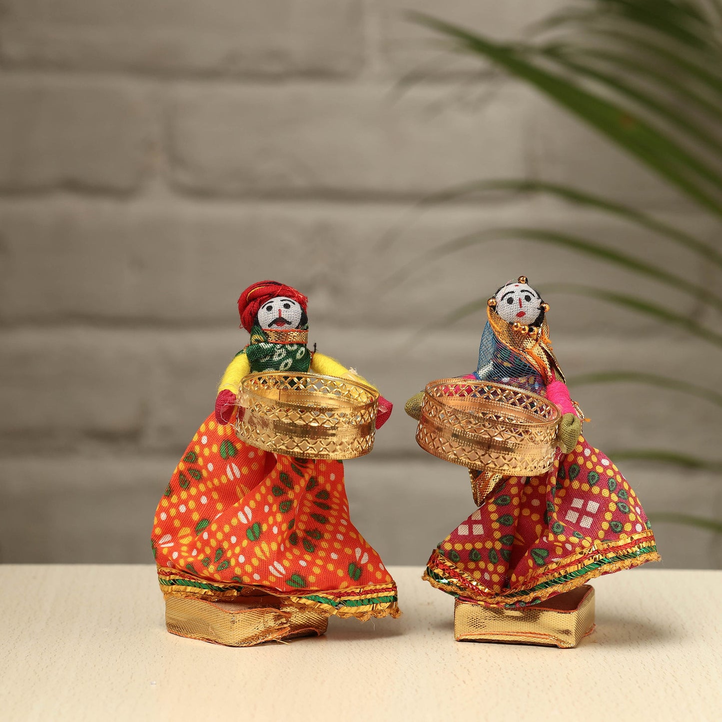 Rajasthani Puppet Couple Handmade Tealight Candle Holders (Set of 2)
