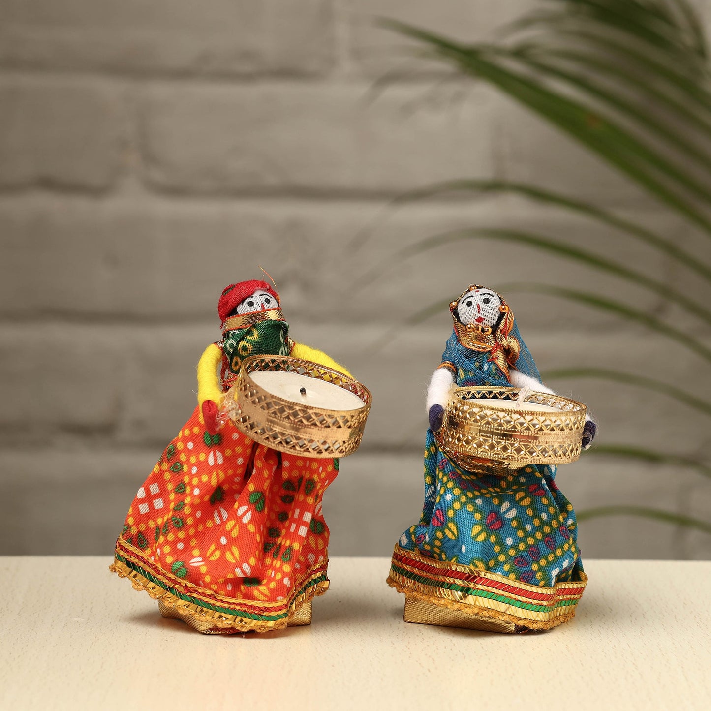 Rajasthani Puppet Couple Handmade Tealight Candle Holders (Set of 2)