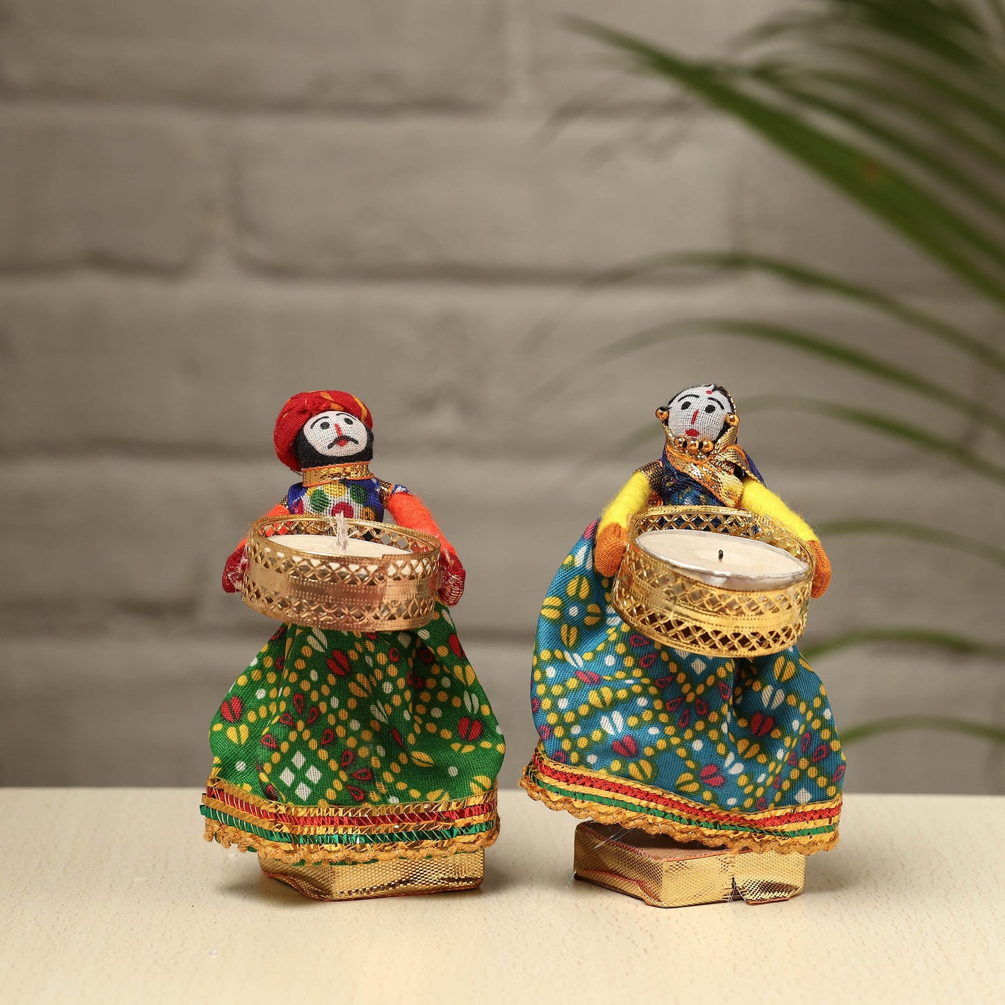 Rajasthani Puppet Couple Handmade Tealight Candle Holders (Set of 2)