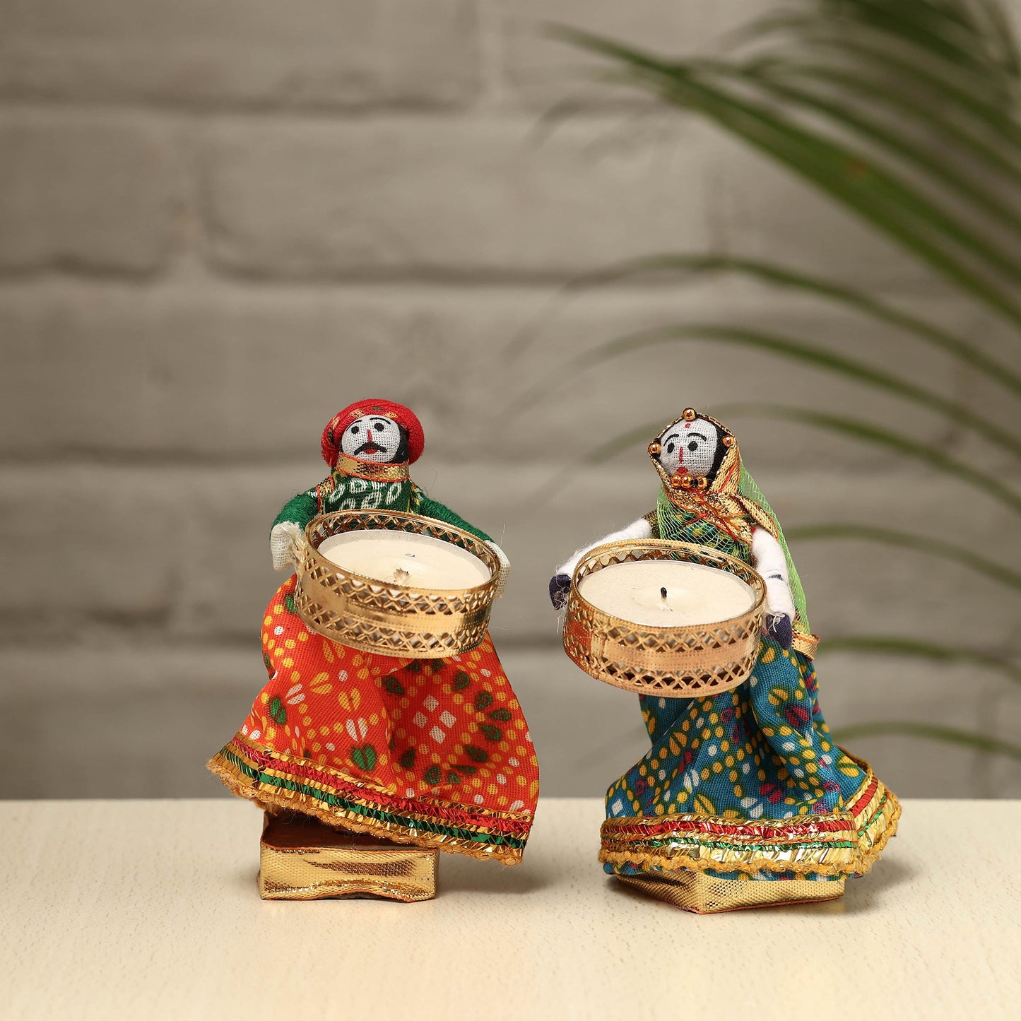 Rajasthani Puppet Couple Handmade Tealight Candle Holders (Set of 2)