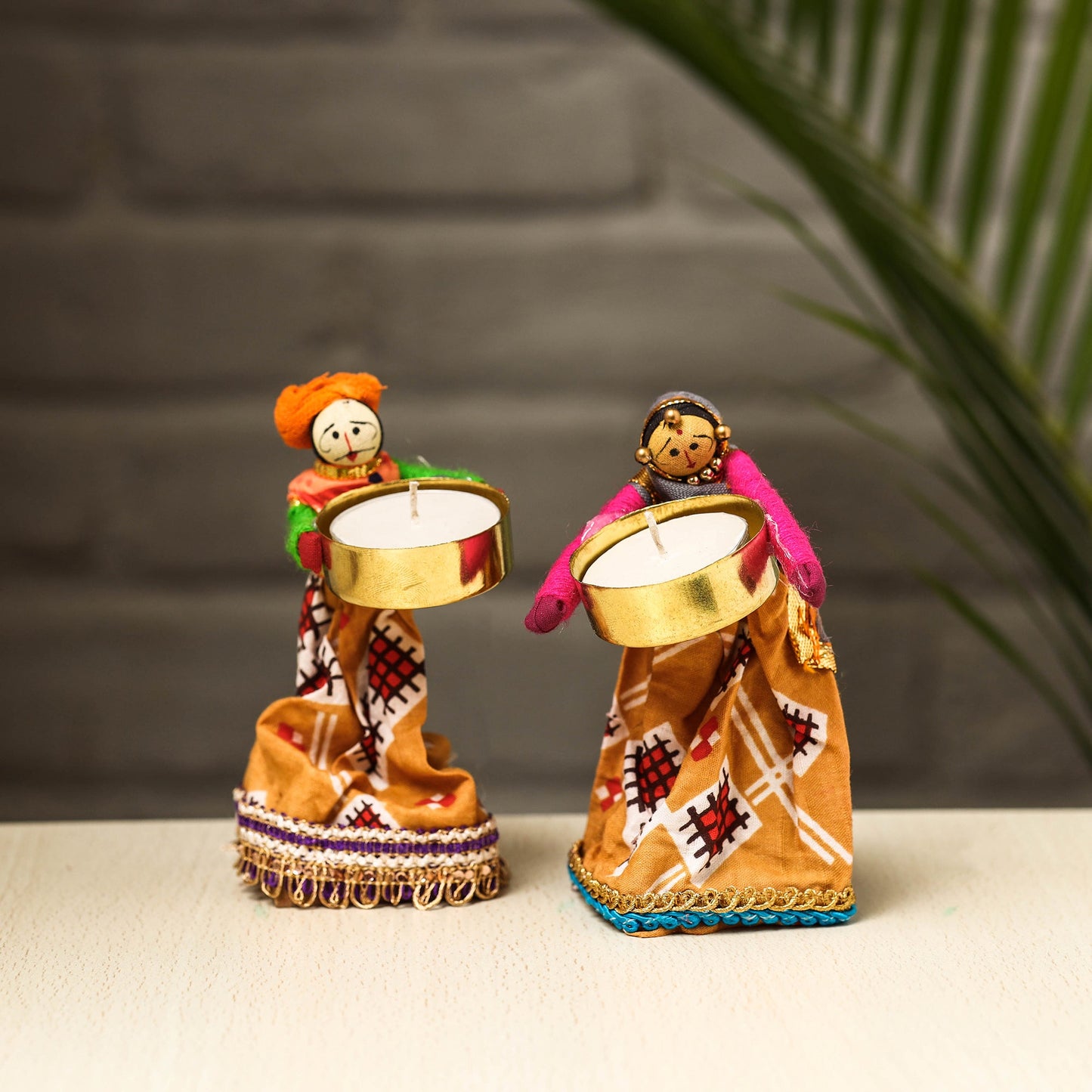 Rajasthani Puppet Couple Handmade Tealight Candle Holders