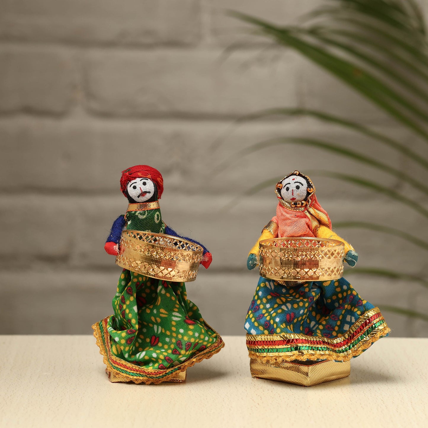 Rajasthani Puppet Couple Handmade Tealight Candle Holders (Set of 2)