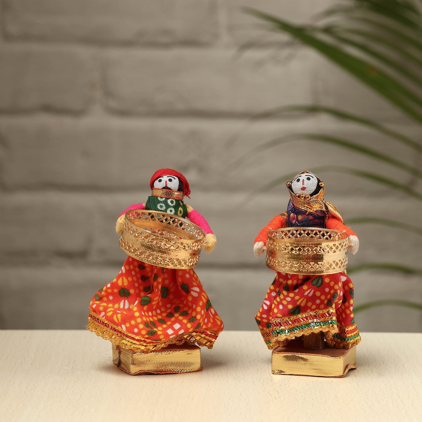 Rajasthani Puppet Couple Handmade Tealight Candle Holders (Set of 2)