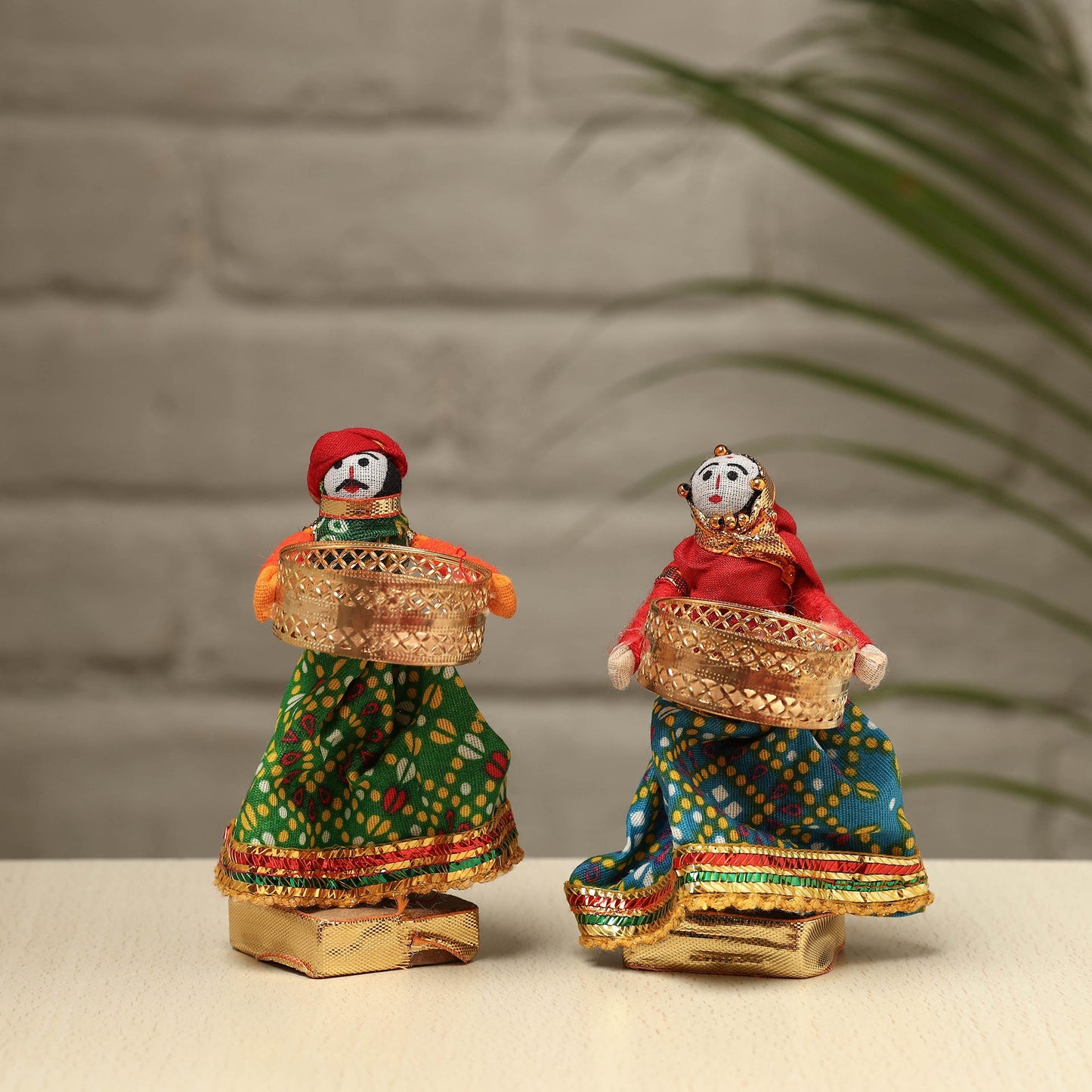 Rajasthani Puppet Couple Handmade Tealight Candle Holders (Set of 2)