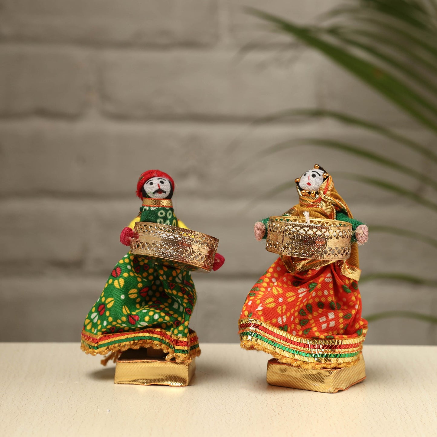 Rajasthani Puppet Couple Handmade Tealight Candle Holders (Set of 2)