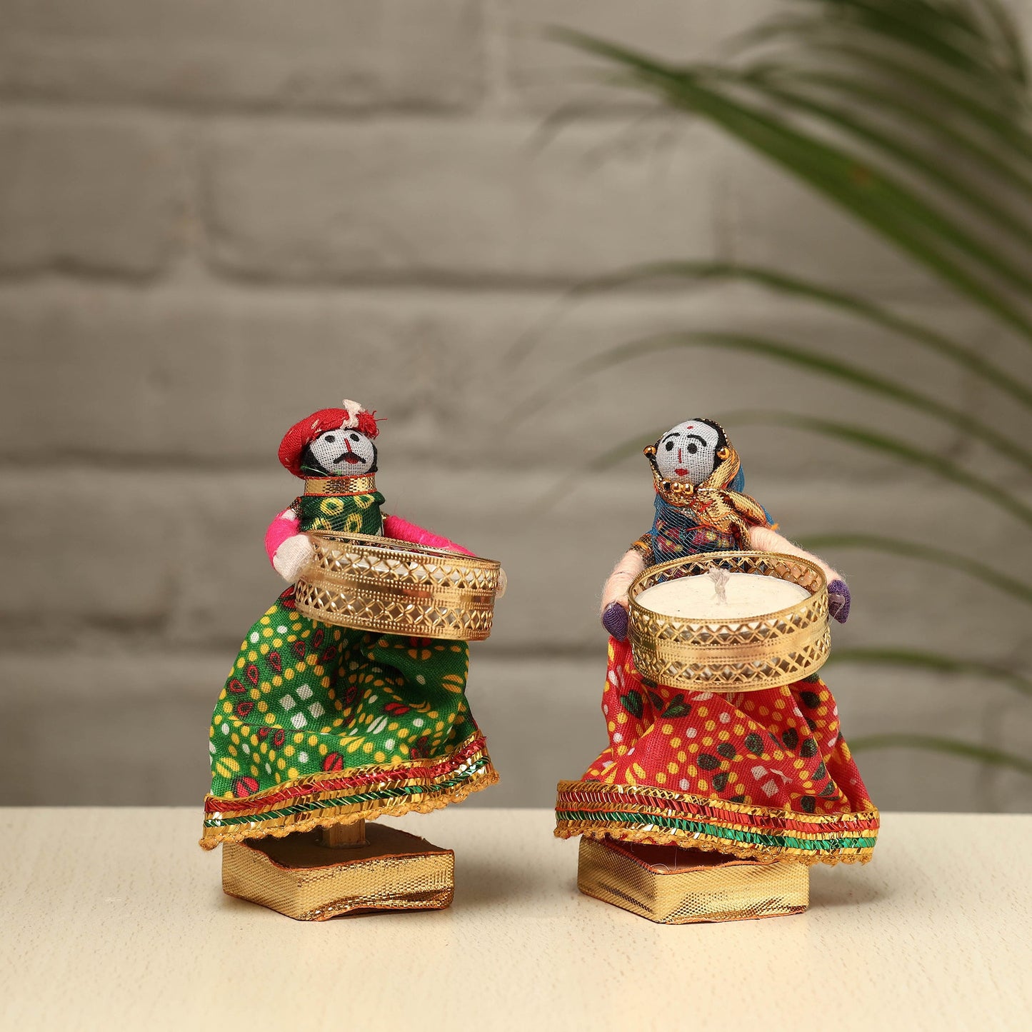 Rajasthani Puppet Couple Handmade Tealight Candle Holders (Set of 2)