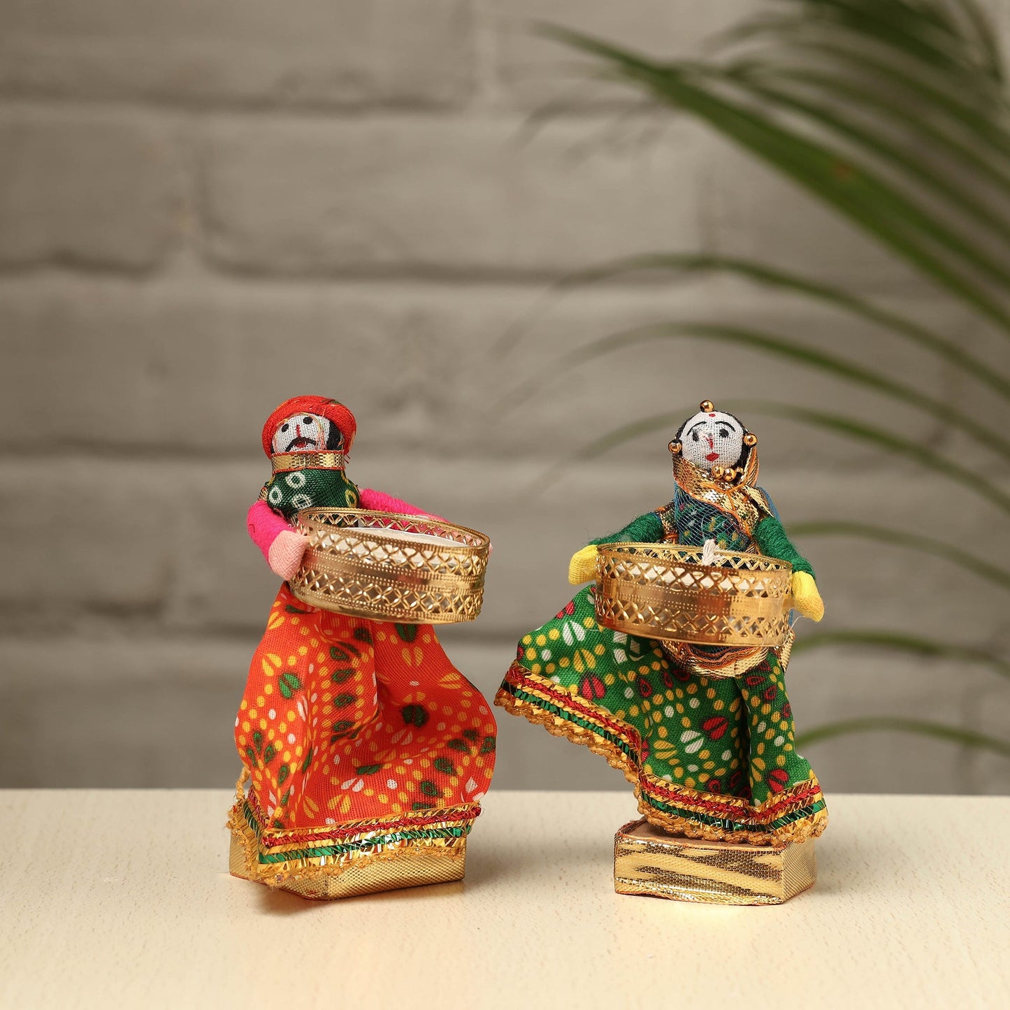 Rajasthani Puppet Couple Handmade Tealight Candle Holders (Set of 2)