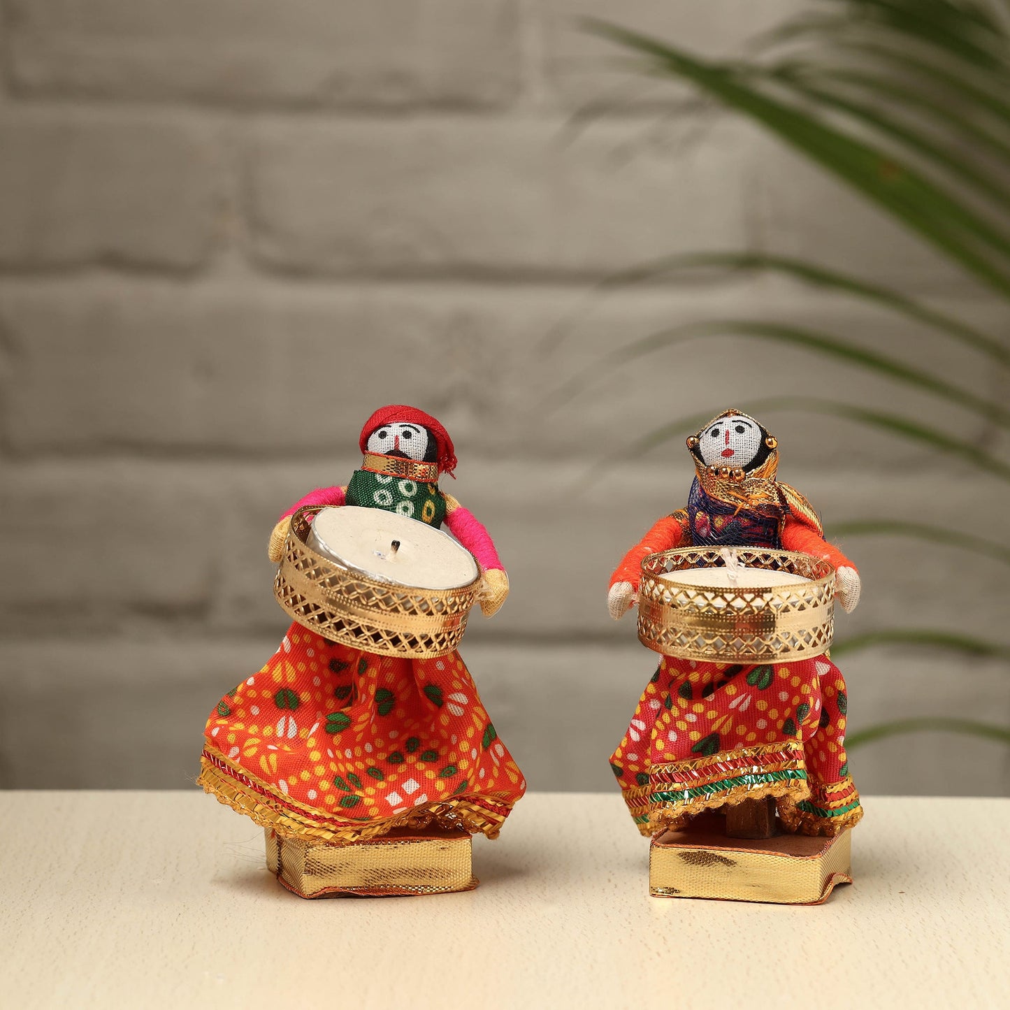 Rajasthani Puppet Couple Handmade Tealight Candle Holders (Set of 2)